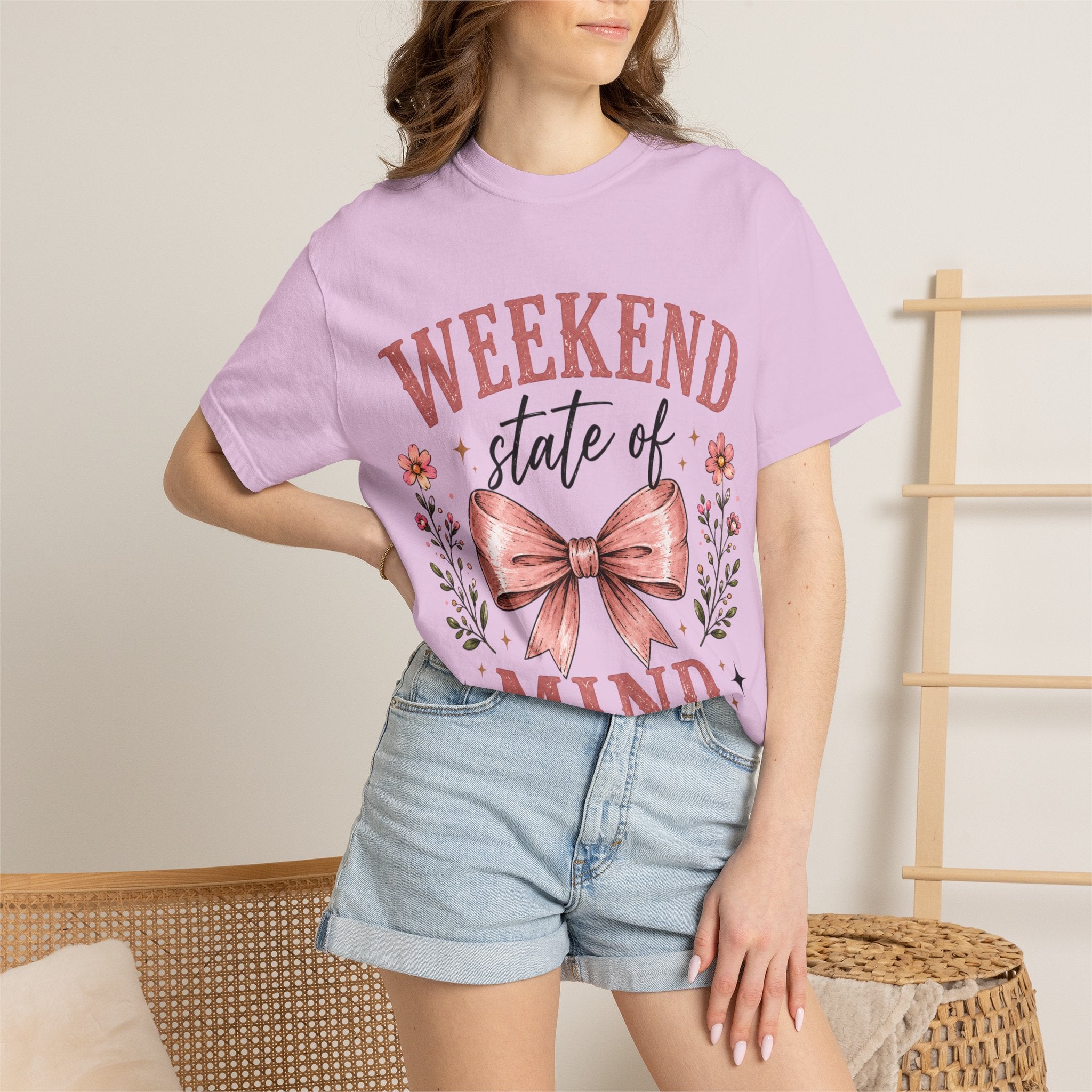 Weekend State of Mind T-Shirt – Floral Bow Graphic