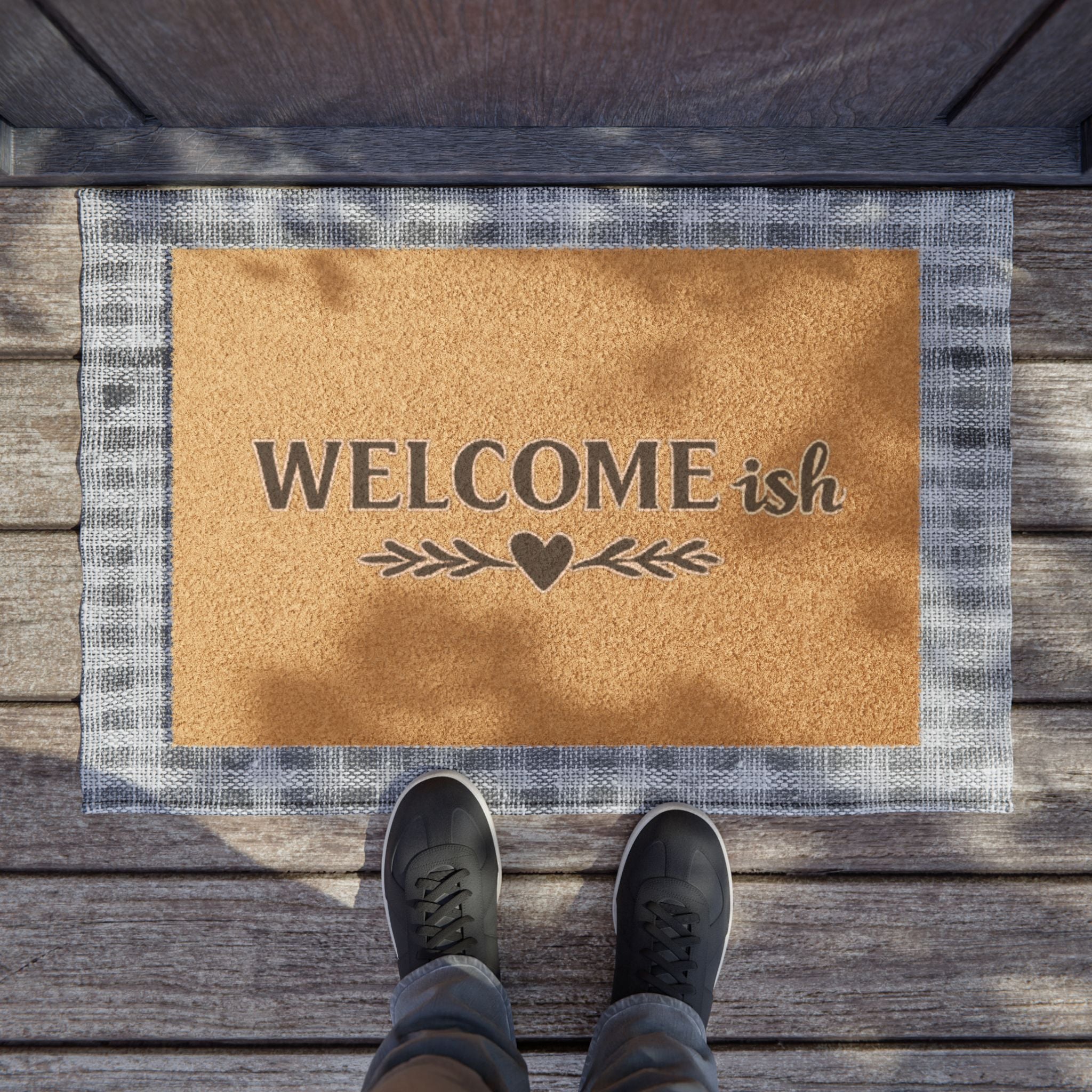 Welcome-ish Doormat — Funny Farmhouse Welcome Mat with Heart Accent
