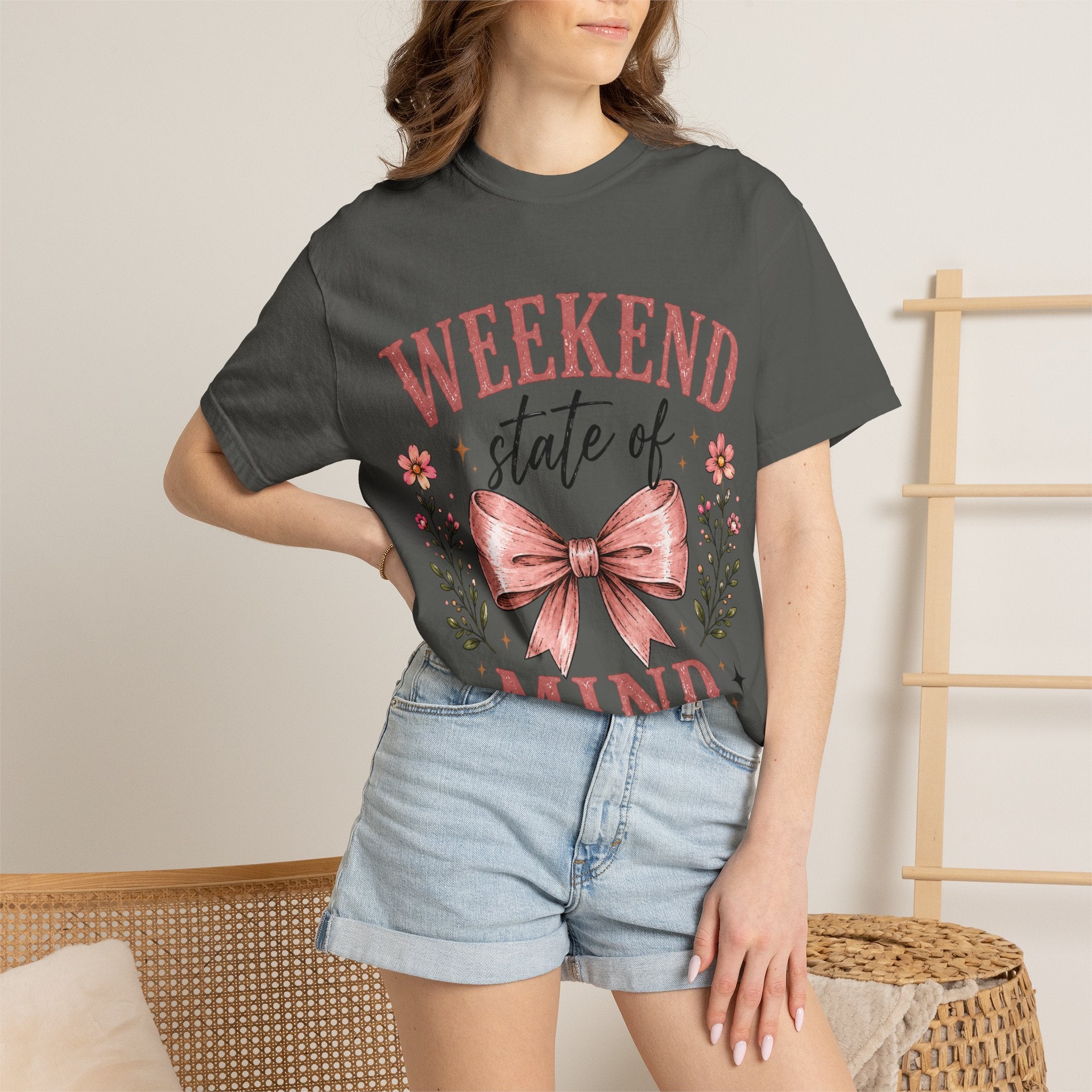 Weekend State of Mind T-Shirt – Floral Bow Graphic