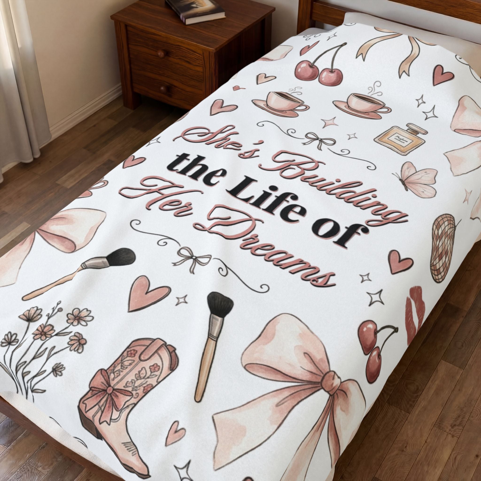 Plush Blanket — "She's Building the Life of Her Dreams" Inspirational Cozy Throw