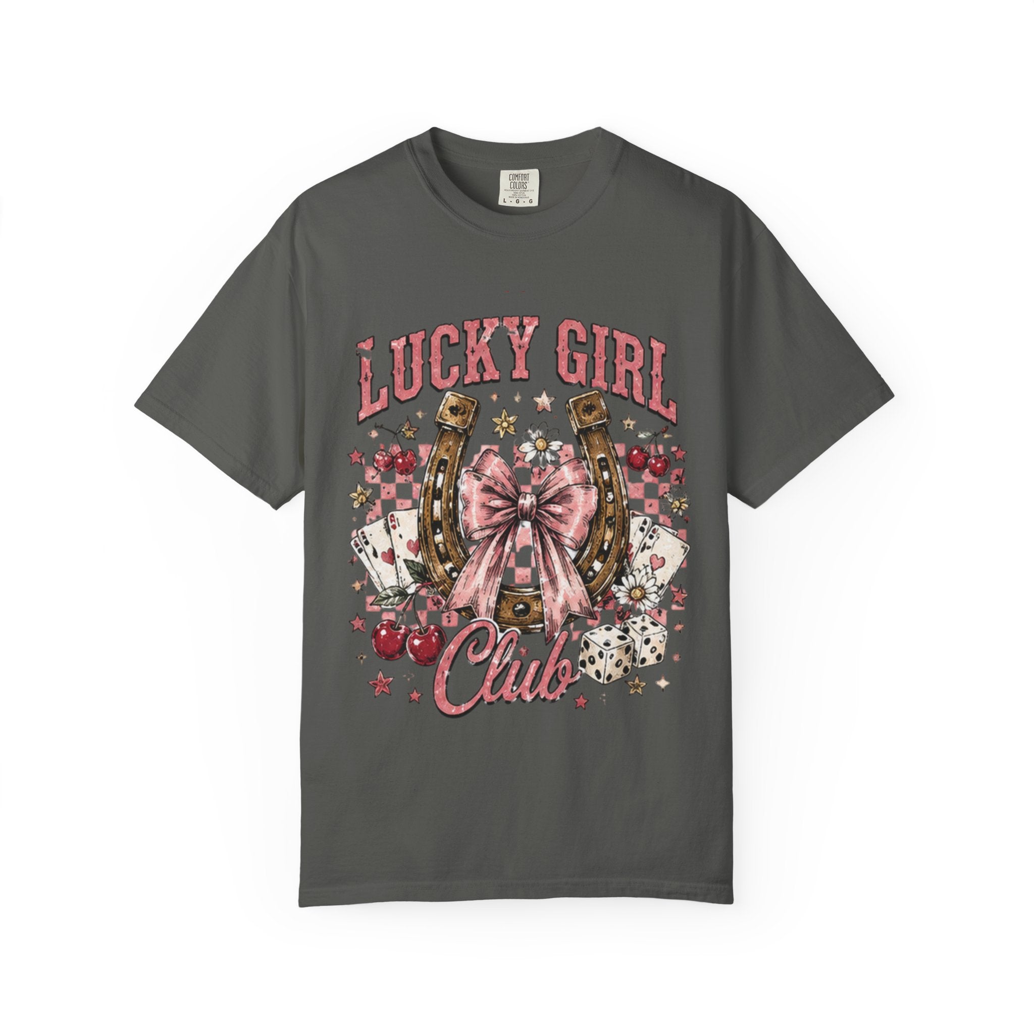 Lucky Girl Club T-Shirt — Vintage Horseshoe Floral Graphic Tee