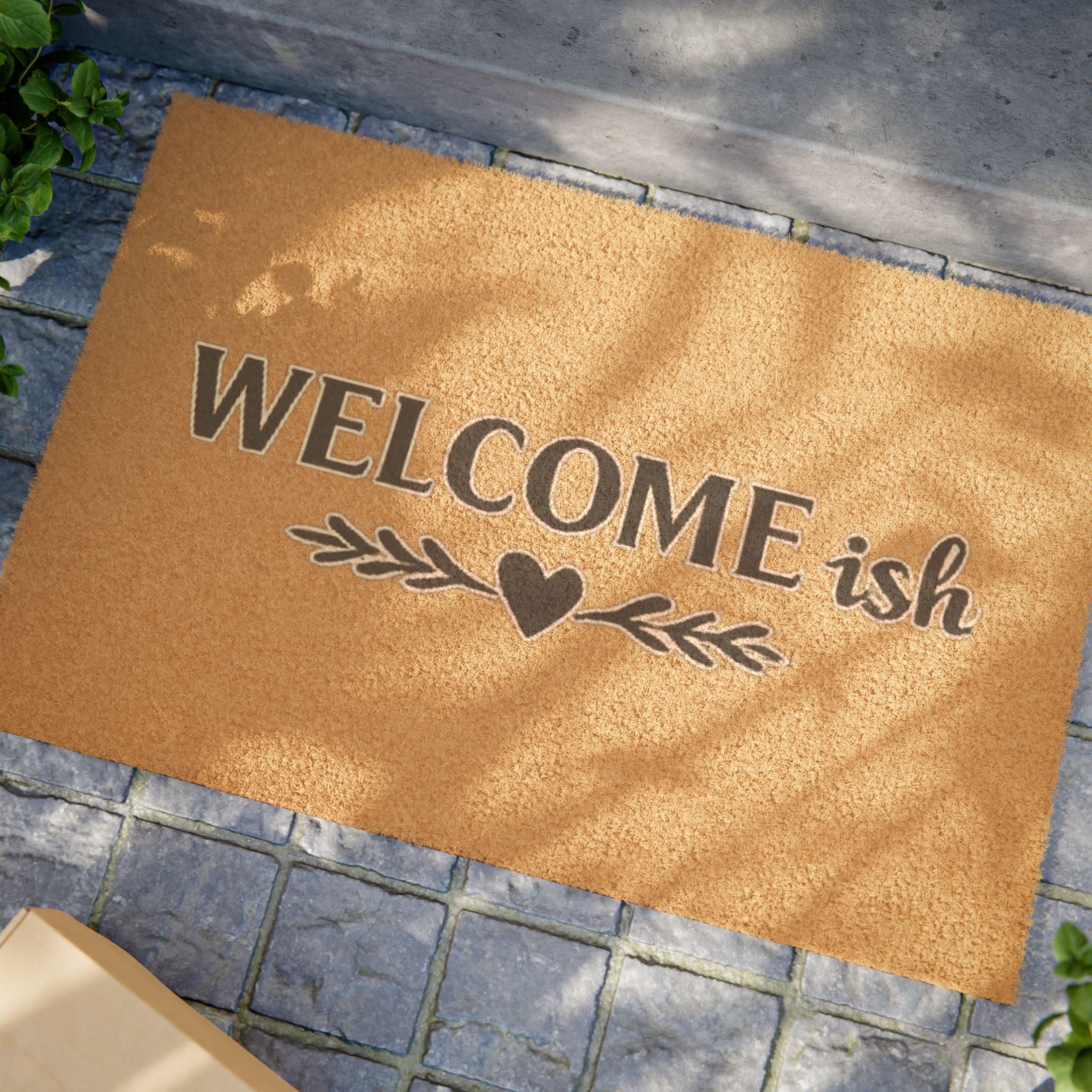 Welcome-ish Doormat — Funny Farmhouse Welcome Mat with Heart Accent