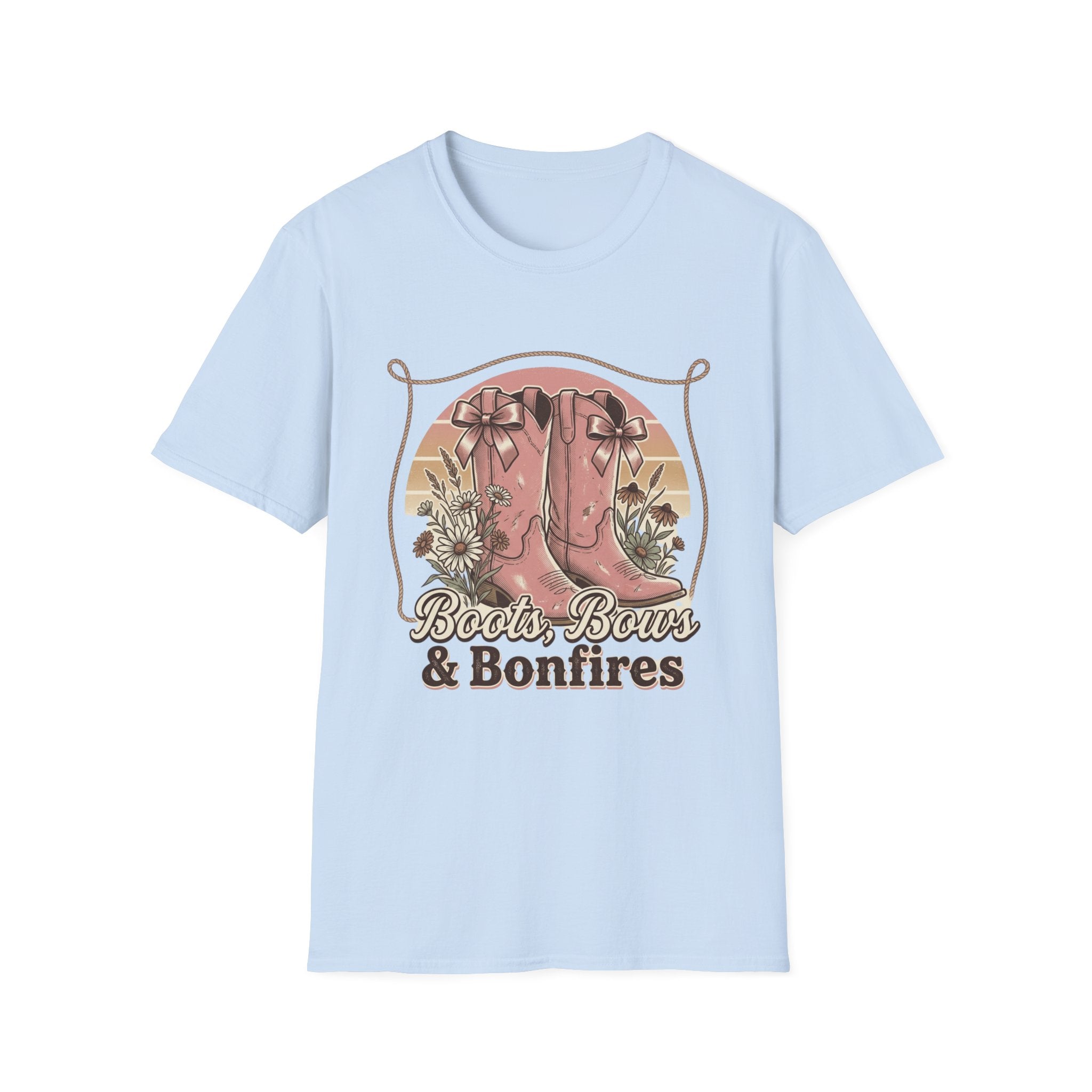 Boots Bows & Bonfires T-Shirt | Western Cowgirl Graphic Tee