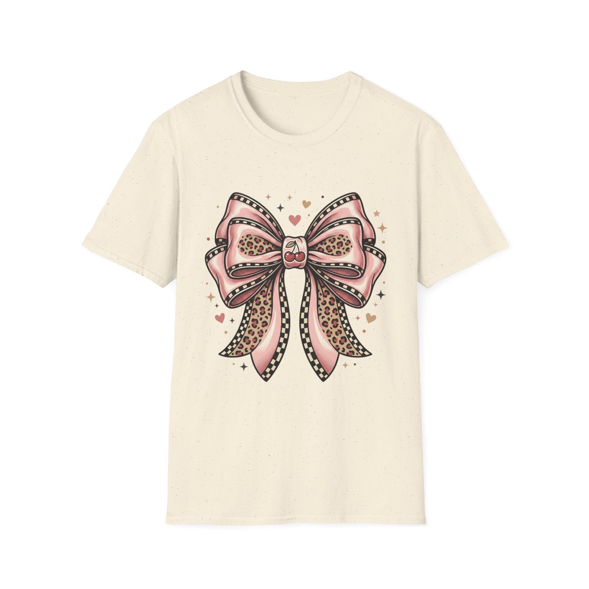 Pink Leopard Bow T-Shirt | Ribbon Graphic, Heart Accents