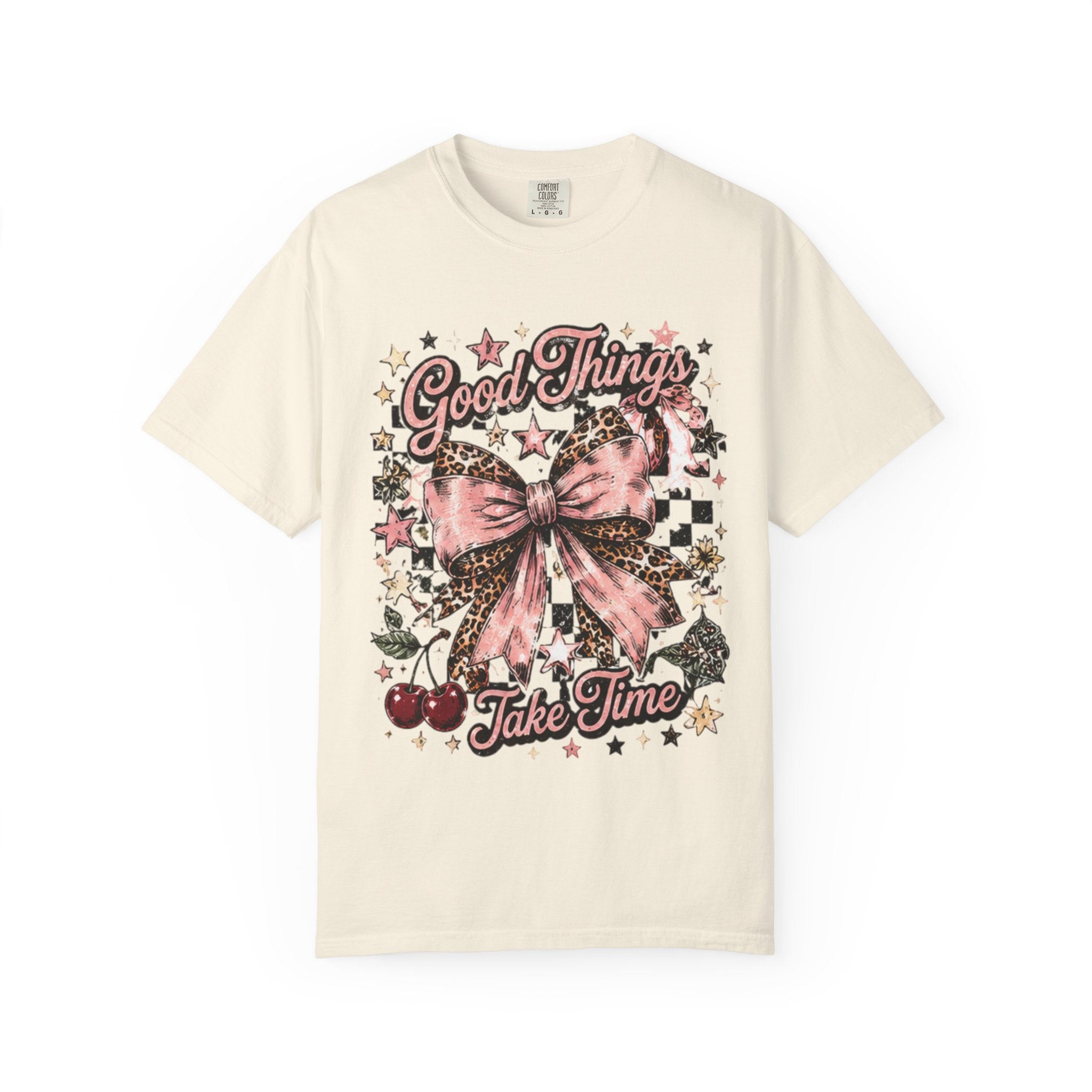 Good Things Take Time T-Shirt — Vintage Pink Bow Graphic Tee