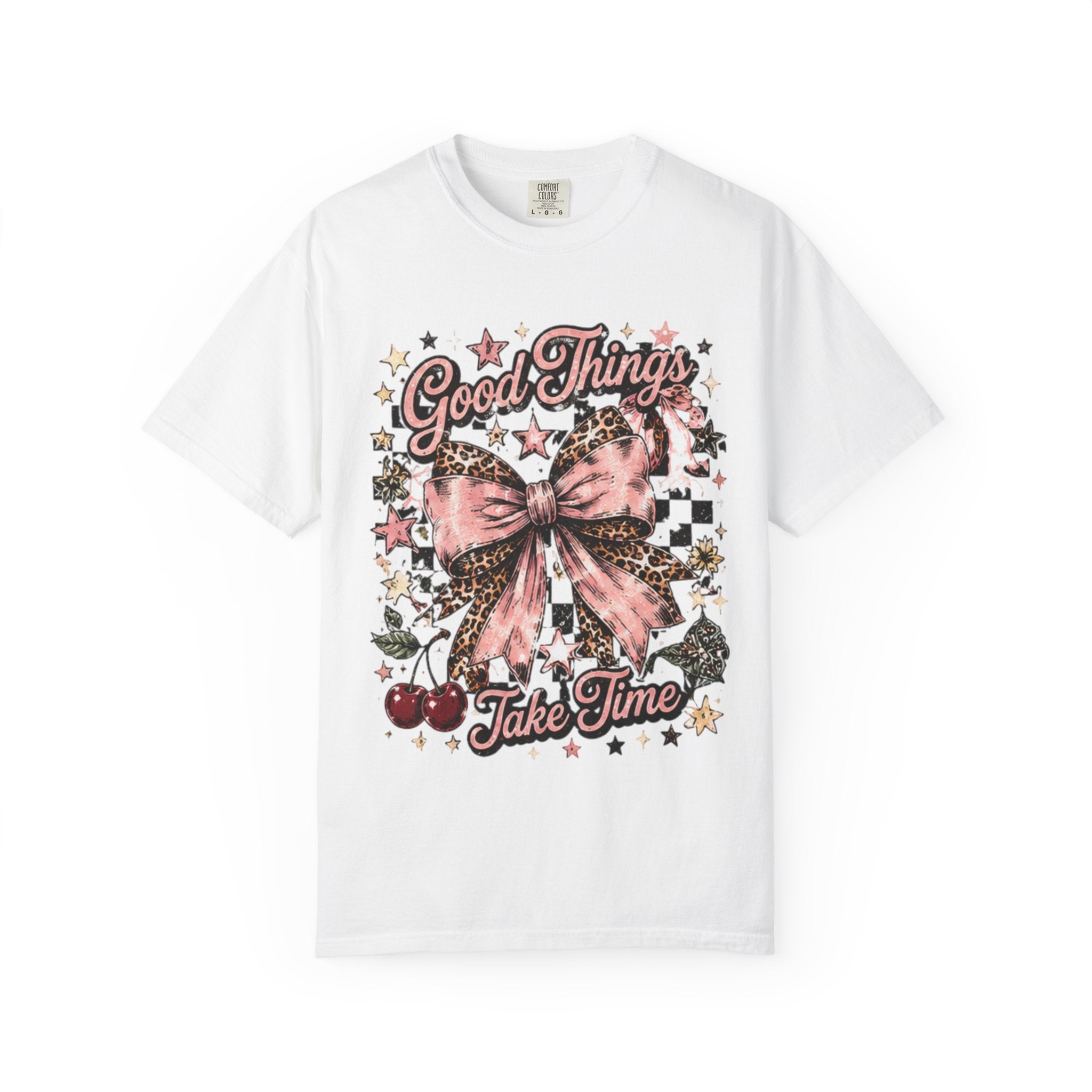 Good Things Take Time T-Shirt — Vintage Pink Bow Graphic Tee
