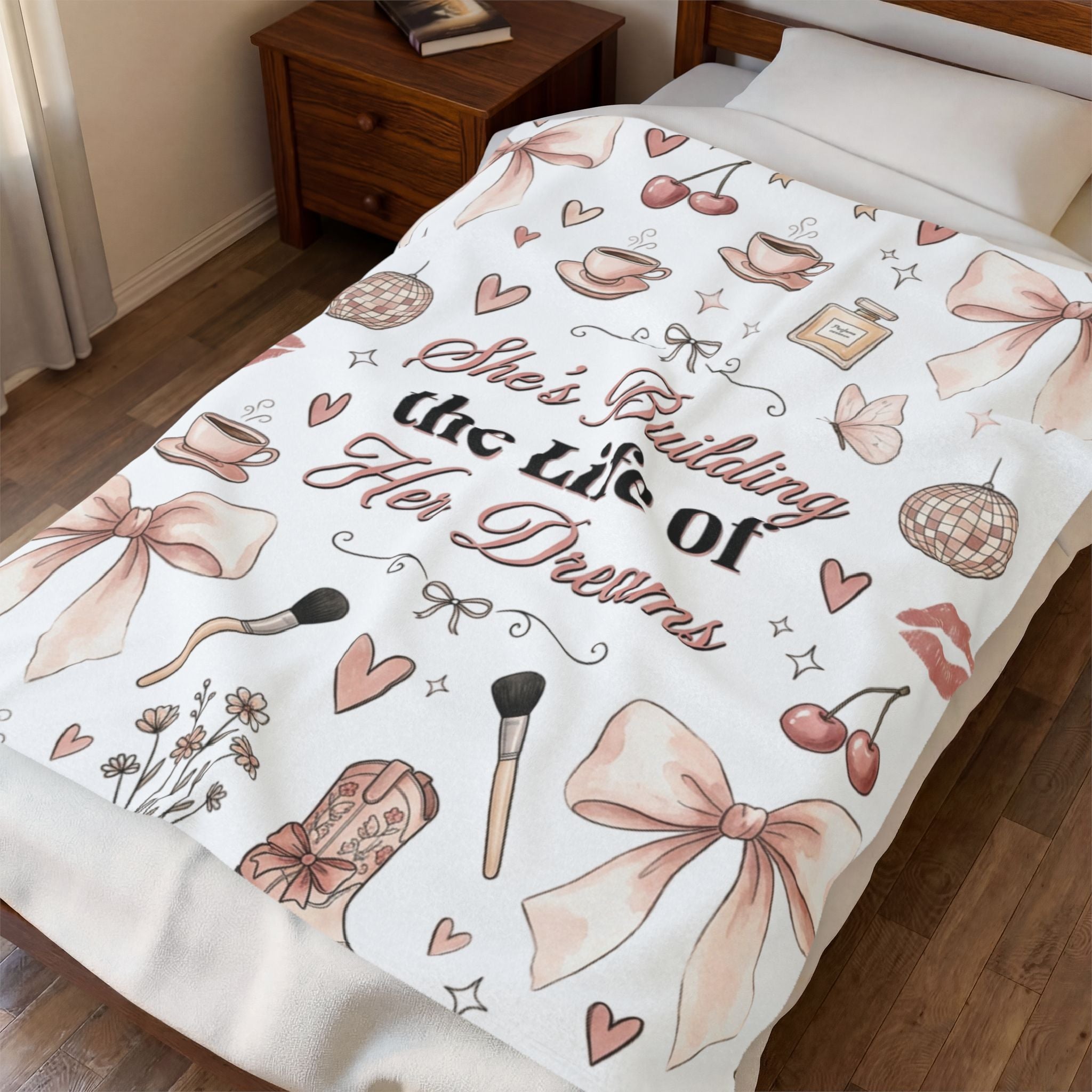 Plush Blanket — "She's Building the Life of Her Dreams" Inspirational Cozy Throw