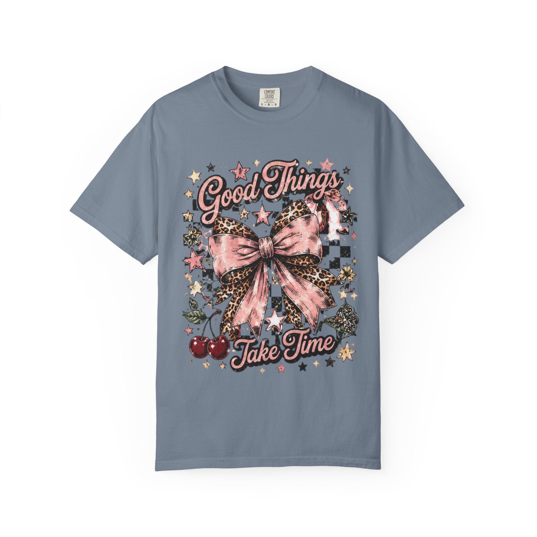 Good Things Take Time T-Shirt — Vintage Pink Bow Graphic Tee