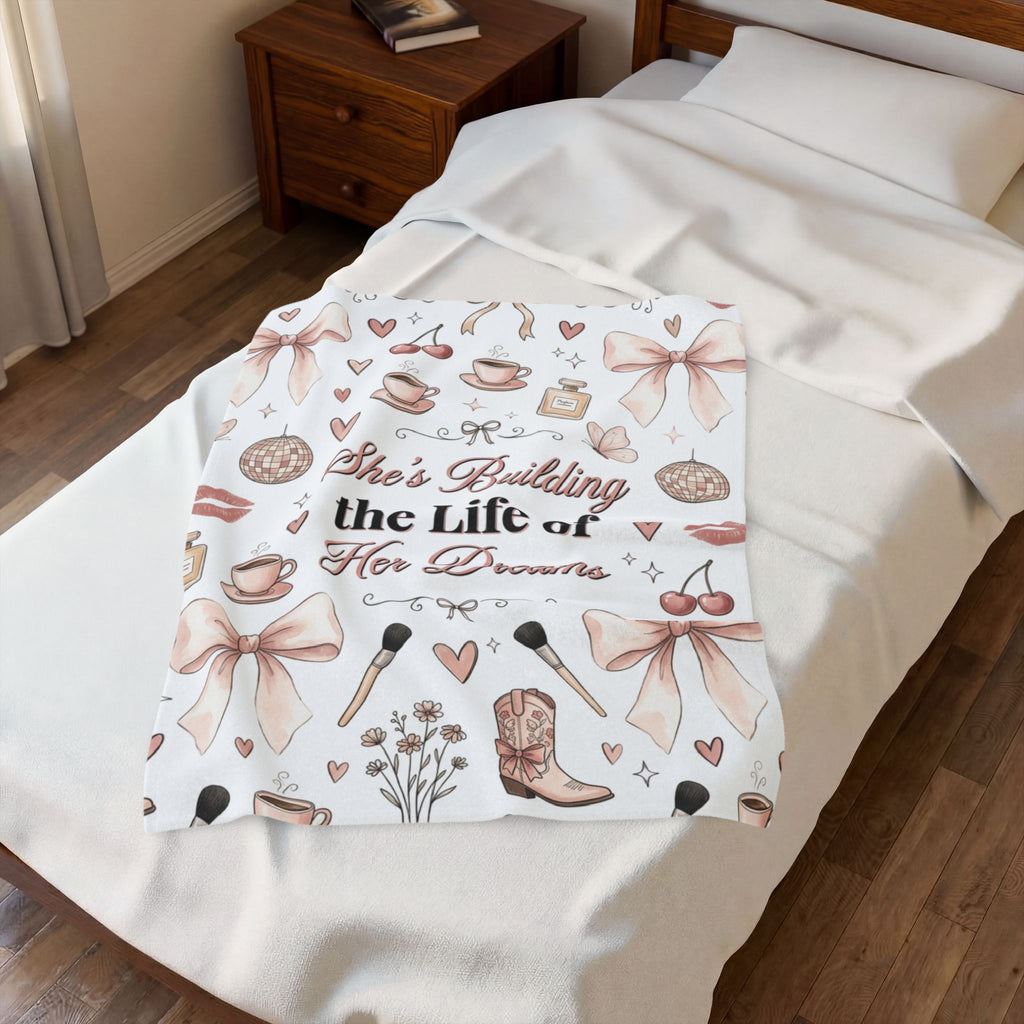 Plush Blanket — "She's Building the Life of Her Dreams" Inspirational Cozy Throw
