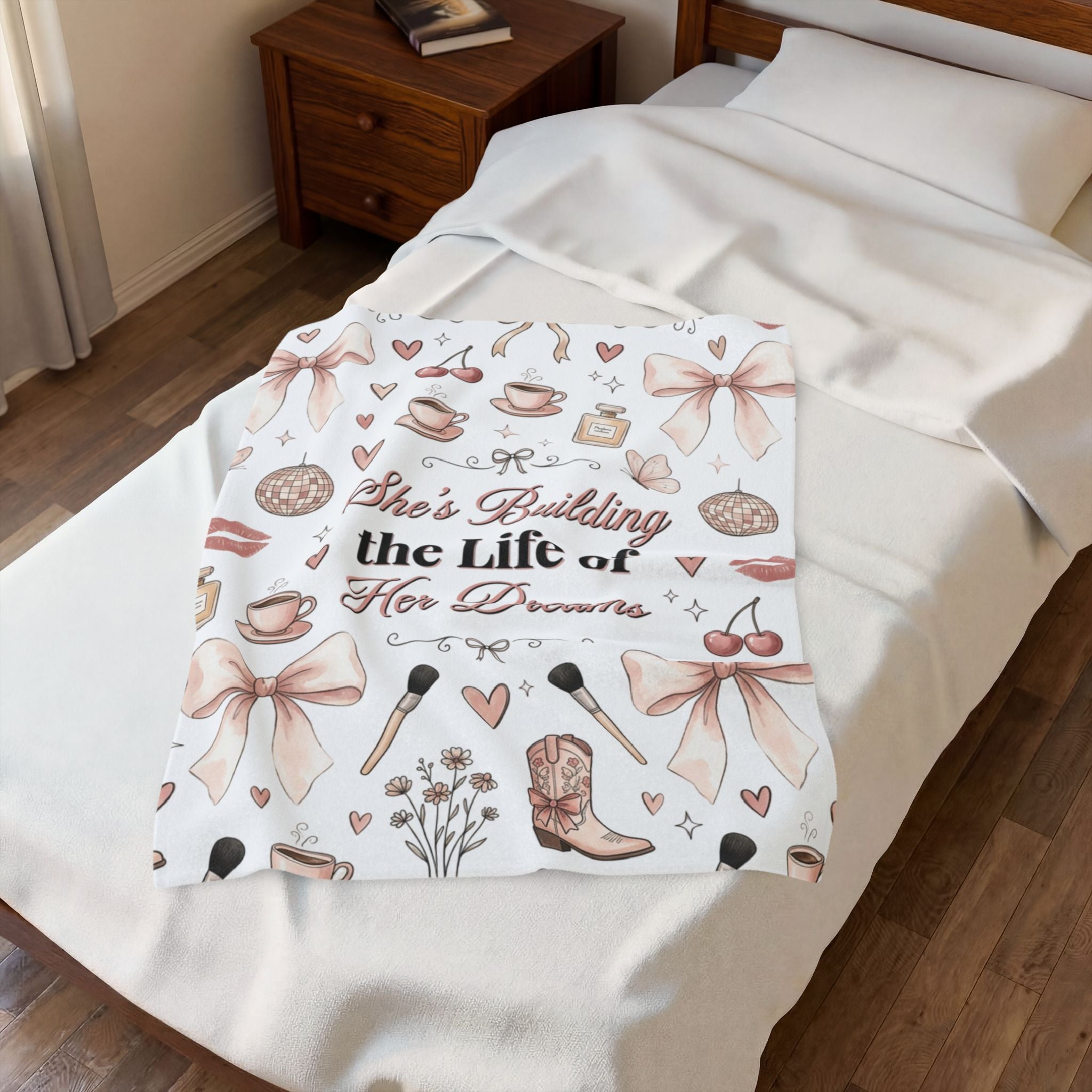 Plush Blanket — "She's Building the Life of Her Dreams" Inspirational Cozy Throw