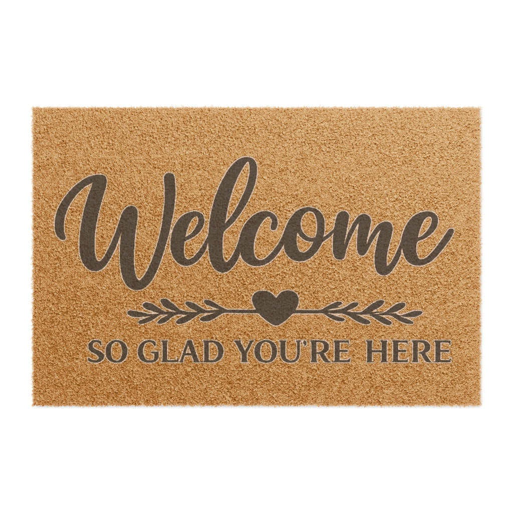 Welcome Doormat - "So Glad You're Here" Decorative Coir Entry Rug