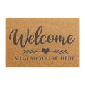 Welcome Doormat - "So Glad You're Here" Decorative Coir Entry Rug