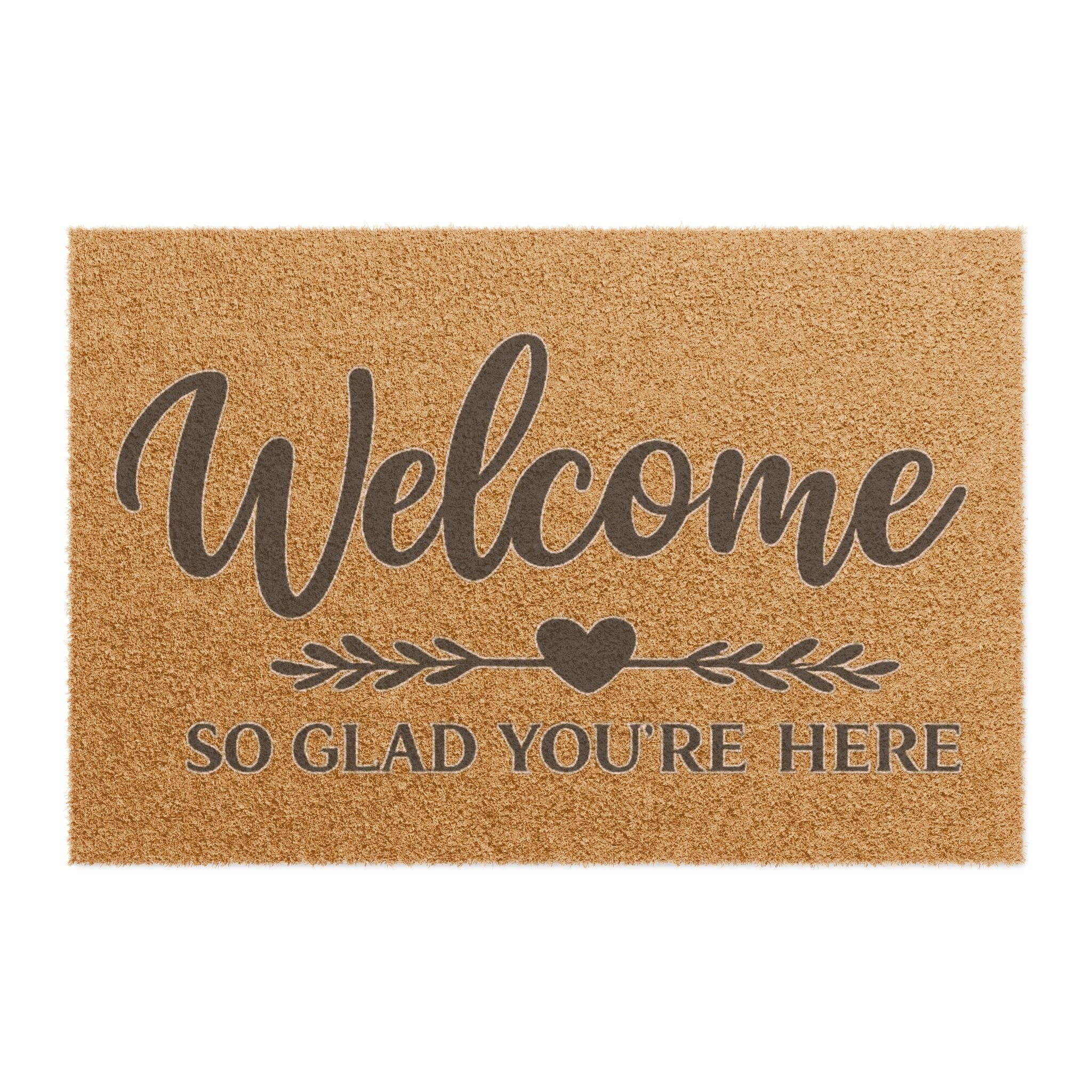 Welcome Doormat - "So Glad You're Here" Decorative Coir Entry Rug