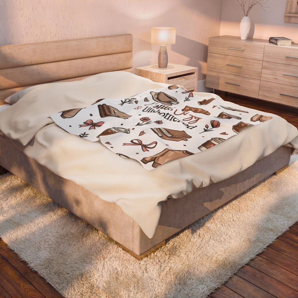 Cozy Coffee & Books Velveteen Plush Blanket — "Coffee, Cozy & Unbothered" Throw