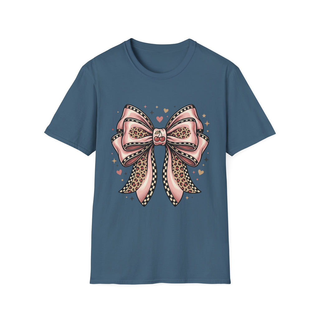 Pink Leopard Bow T-Shirt | Ribbon Graphic, Heart Accents