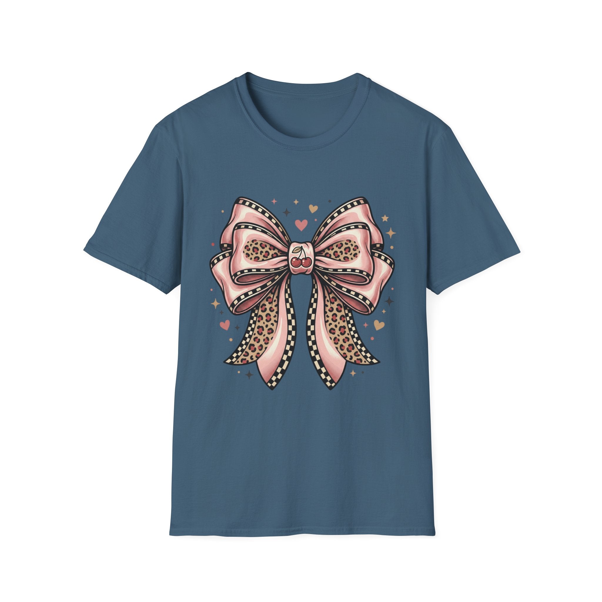 Pink Leopard Bow T-Shirt | Ribbon Graphic, Heart Accents