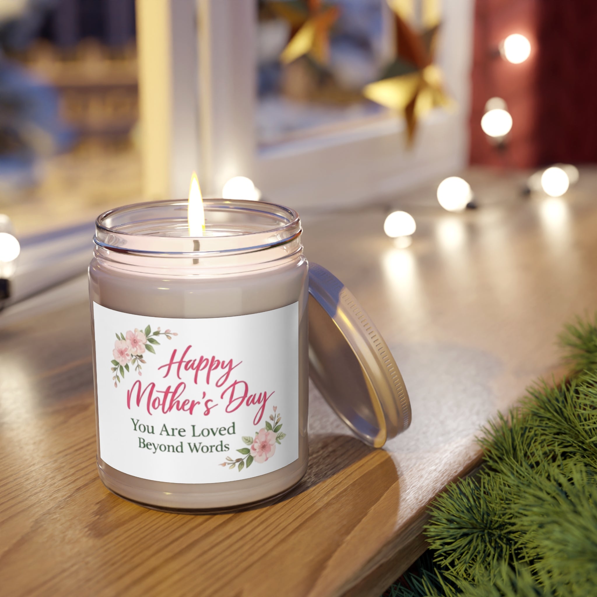 Mother's Day Scented Soy Candle - "Happy Mother's Day: You Are Loved Beyond Words" (9oz, White Lid)