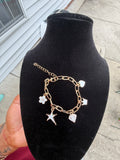 Lucky Luxe Charm Bracelet – Gold Paperclip Chain with White Enamel Charms