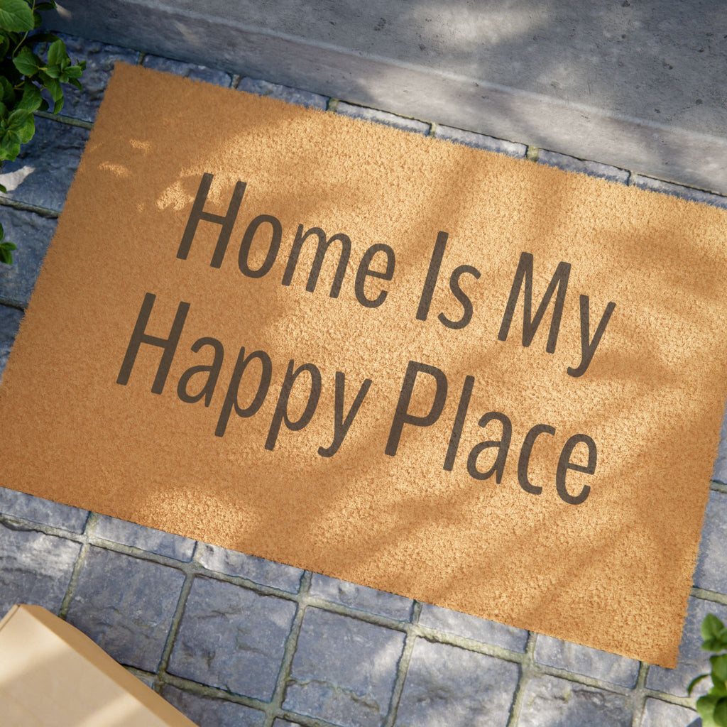 Doormat — "Home Is My Happy Place" Coir Welcome Mat, Cozy Entryway Décor