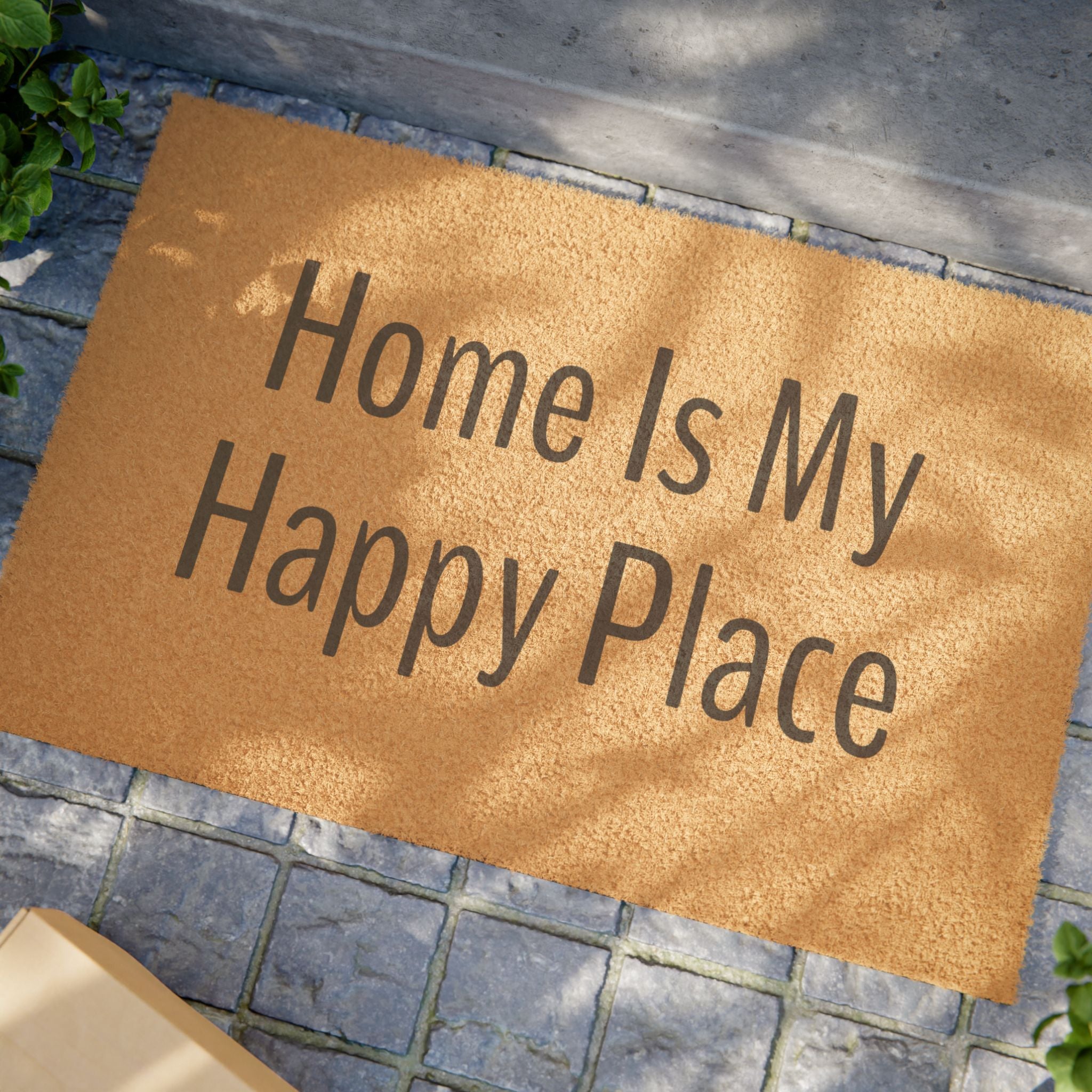 Doormat — "Home Is My Happy Place" Coir Welcome Mat, Cozy Entryway Décor