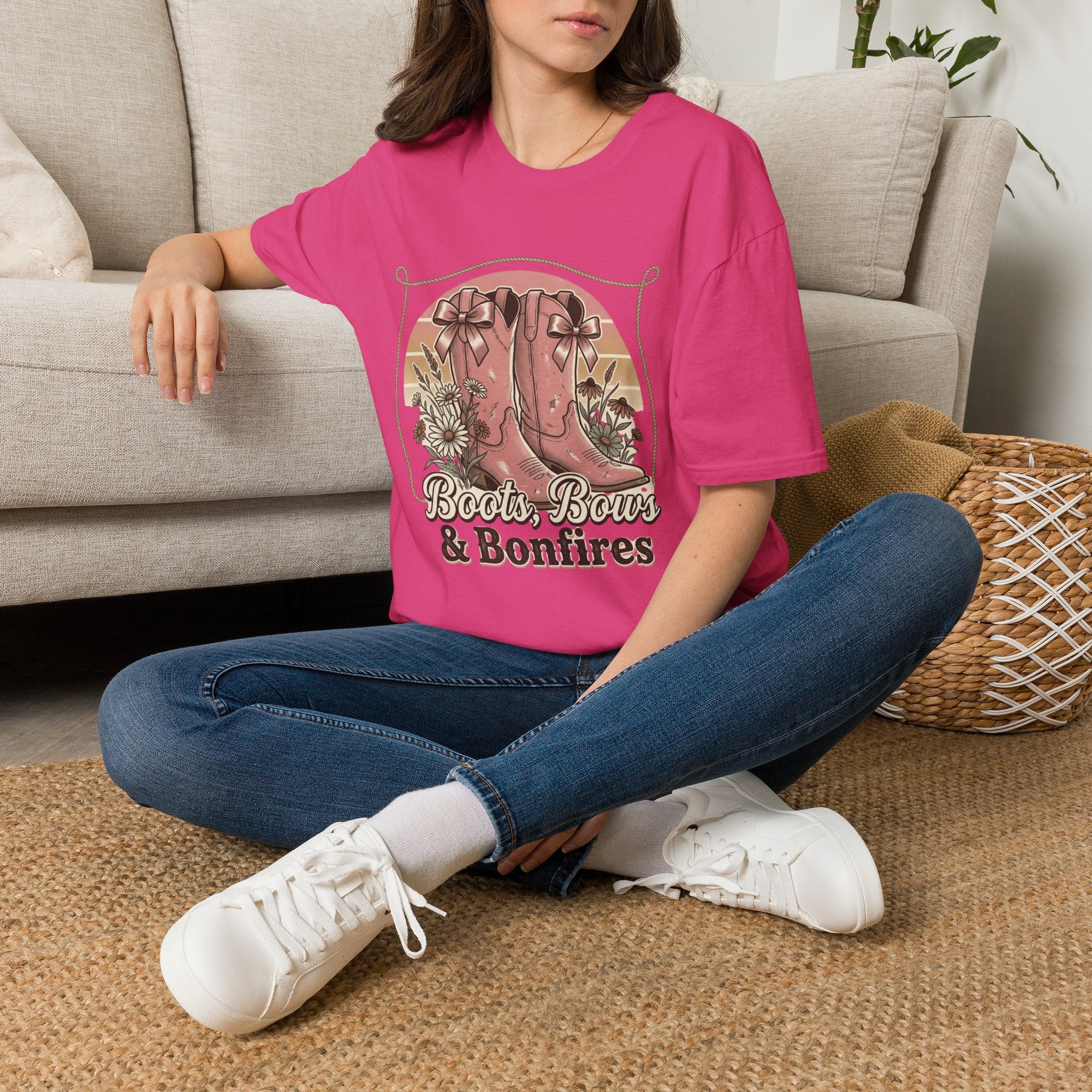 Boots Bows & Bonfires T-Shirt | Western Cowgirl Graphic Tee