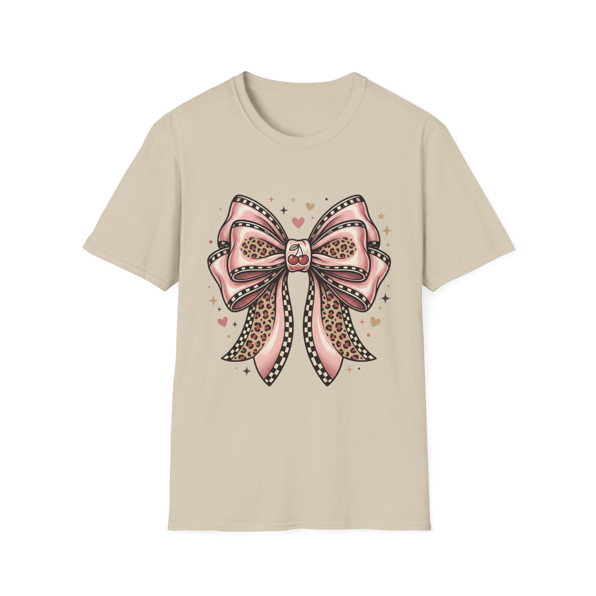 Pink Leopard Bow T-Shirt | Ribbon Graphic, Heart Accents