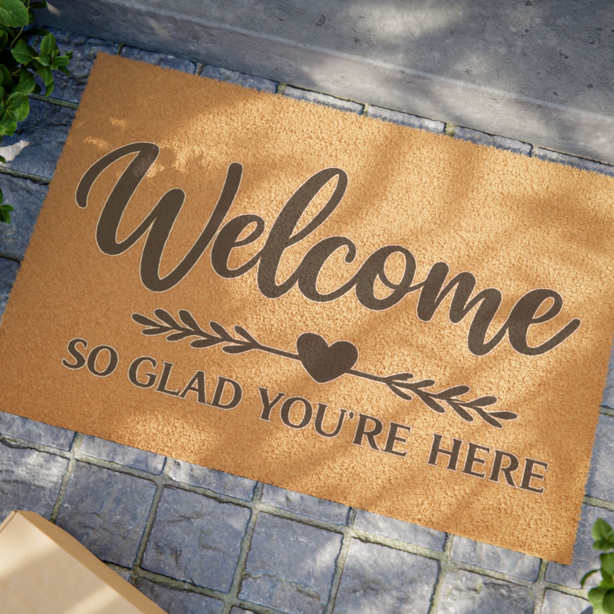 Welcome Doormat - "So Glad You're Here" Decorative Coir Entry Rug