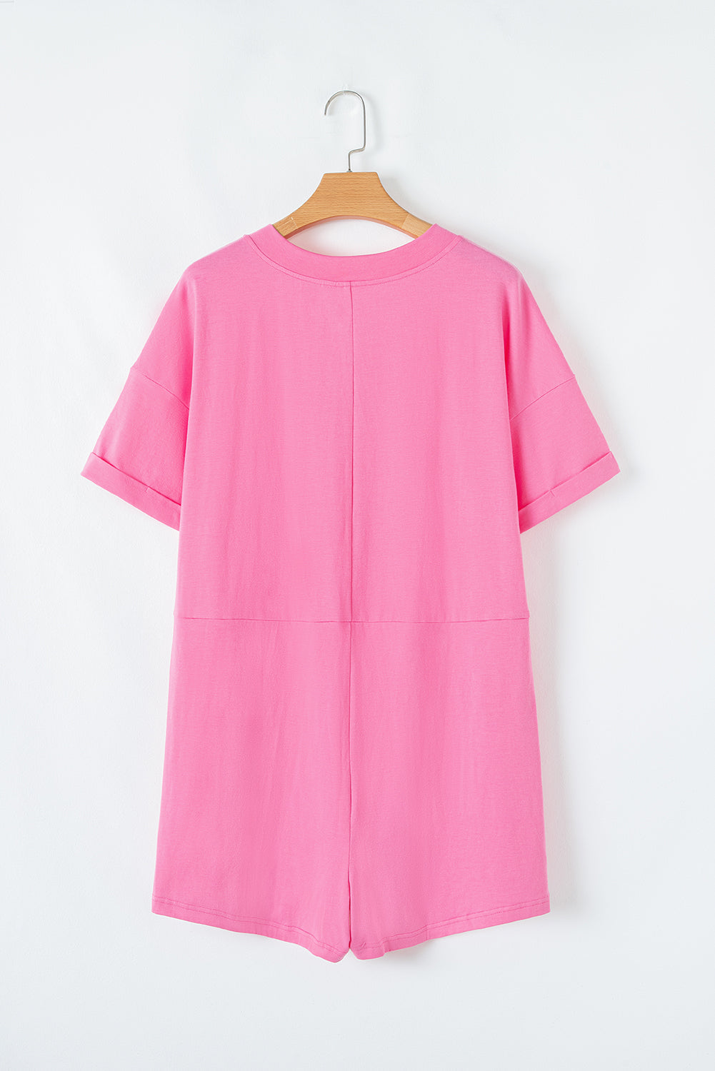 Bonbon Loose Half Sleeve V Neck Plain Romper
