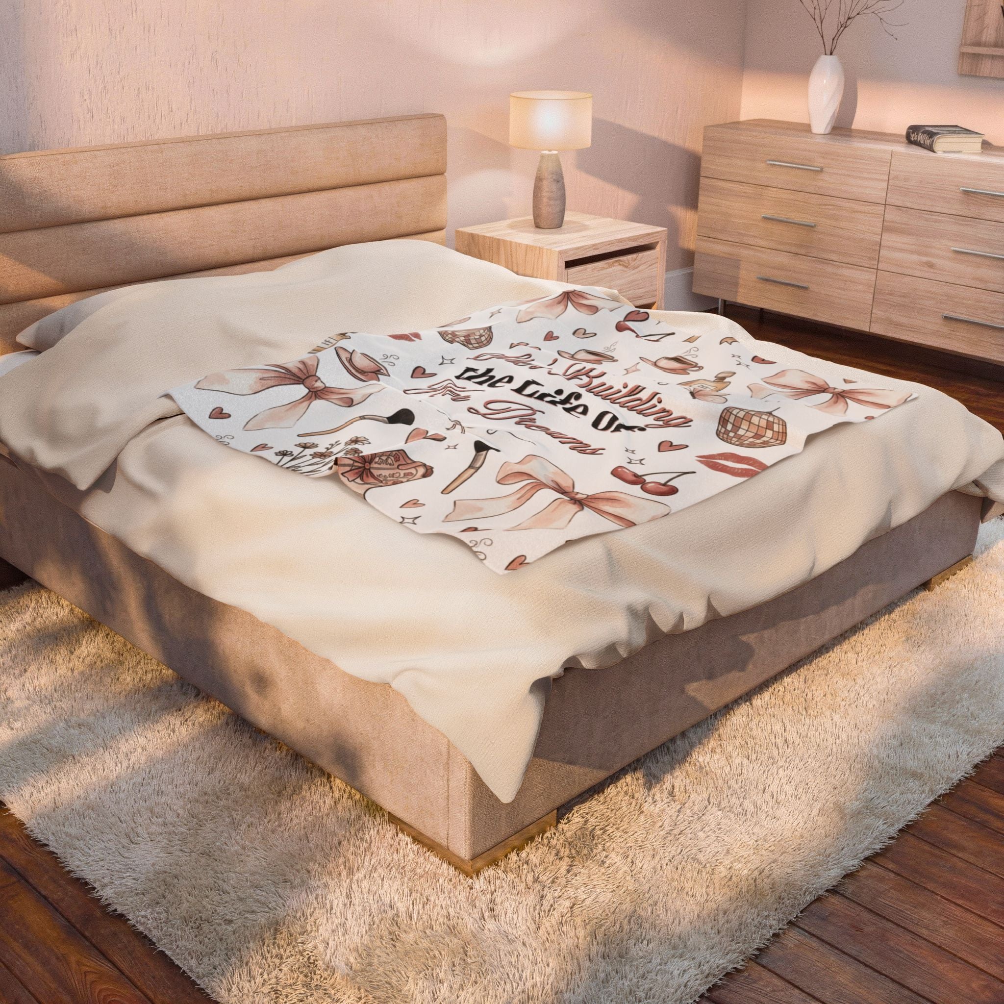 Plush Blanket — "She's Building the Life of Her Dreams" Inspirational Cozy Throw