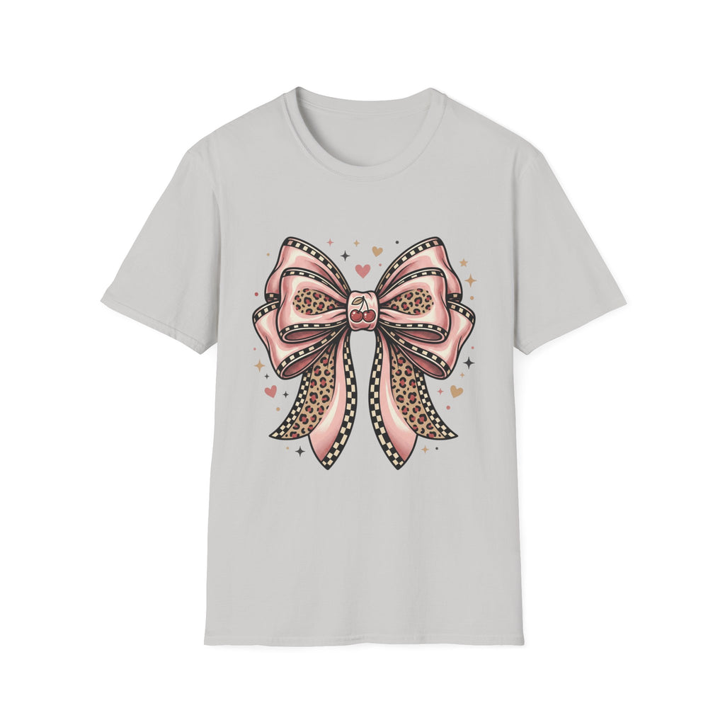 Pink Leopard Bow T-Shirt | Ribbon Graphic, Heart Accents