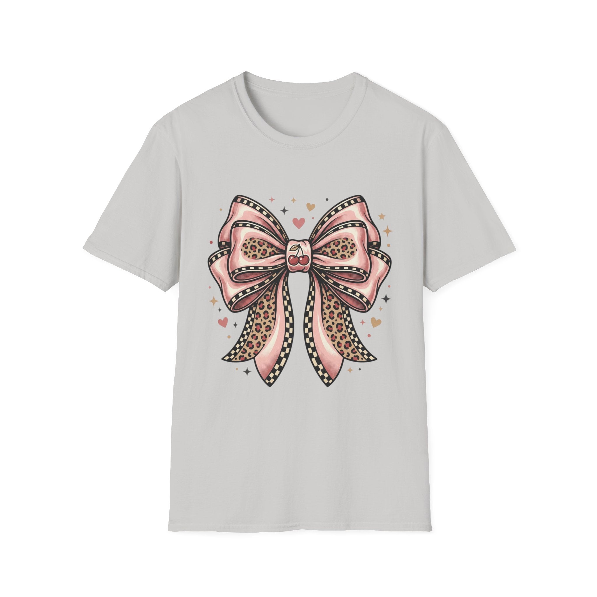 Pink Leopard Bow T-Shirt | Ribbon Graphic, Heart Accents