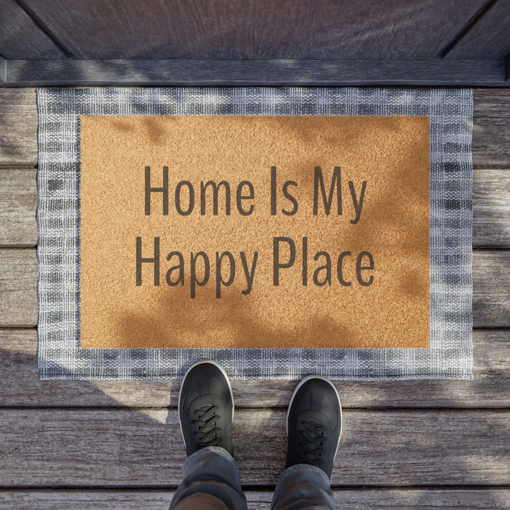Doormat — "Home Is My Happy Place" Coir Welcome Mat, Cozy Entryway Décor