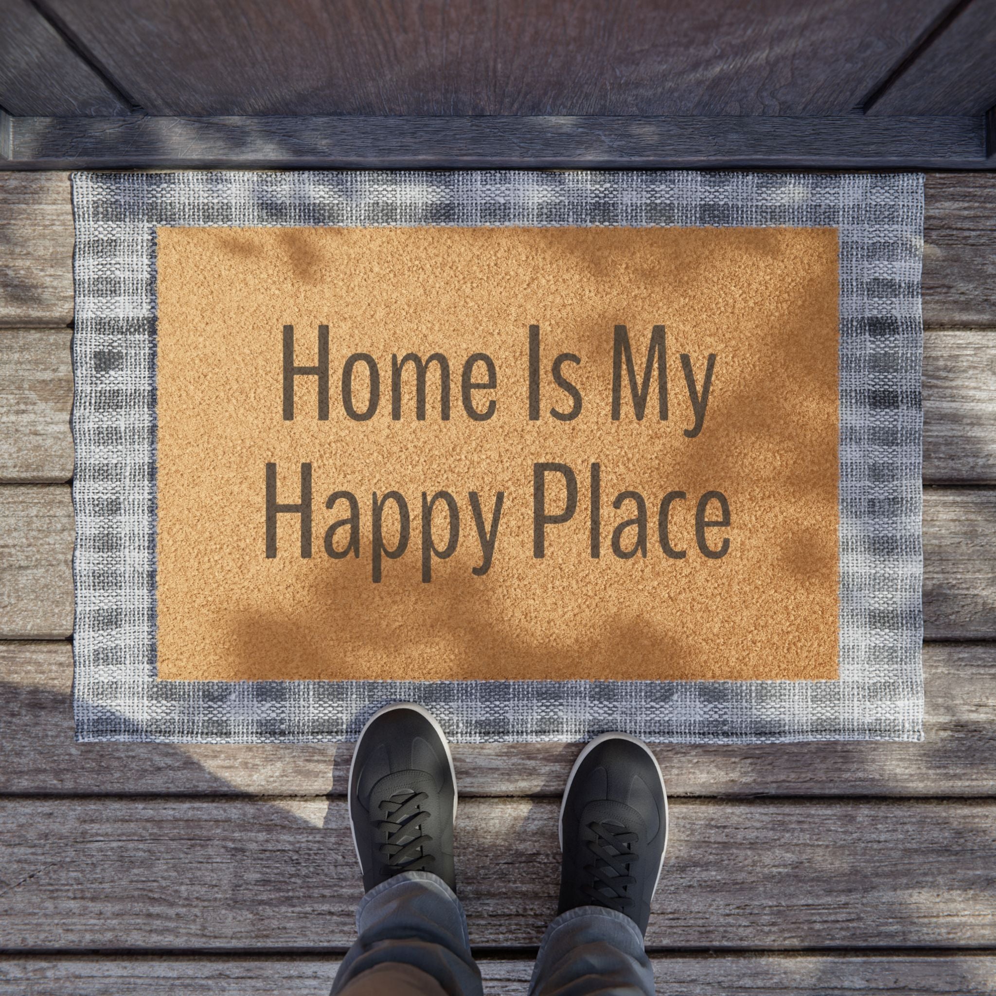Doormat — "Home Is My Happy Place" Coir Welcome Mat, Cozy Entryway Décor