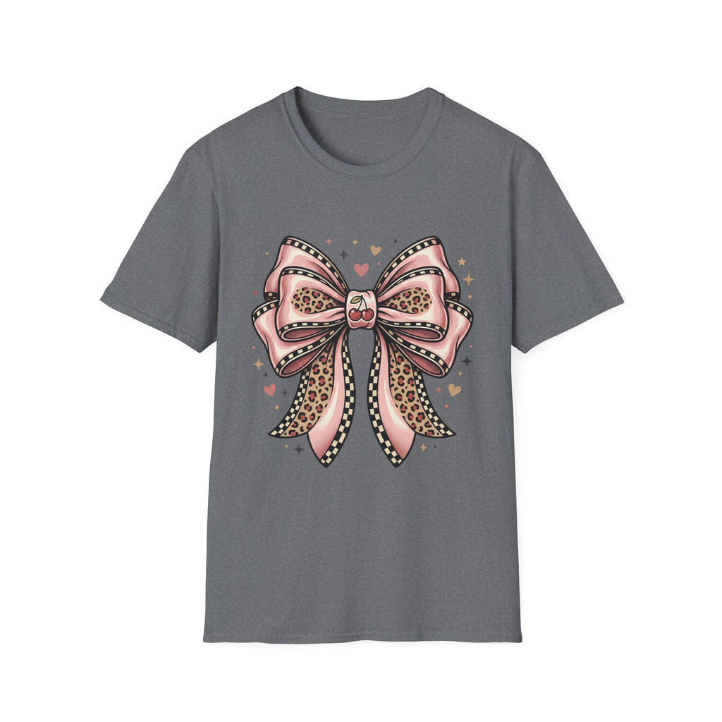 Pink Leopard Bow T-Shirt | Ribbon Graphic, Heart Accents