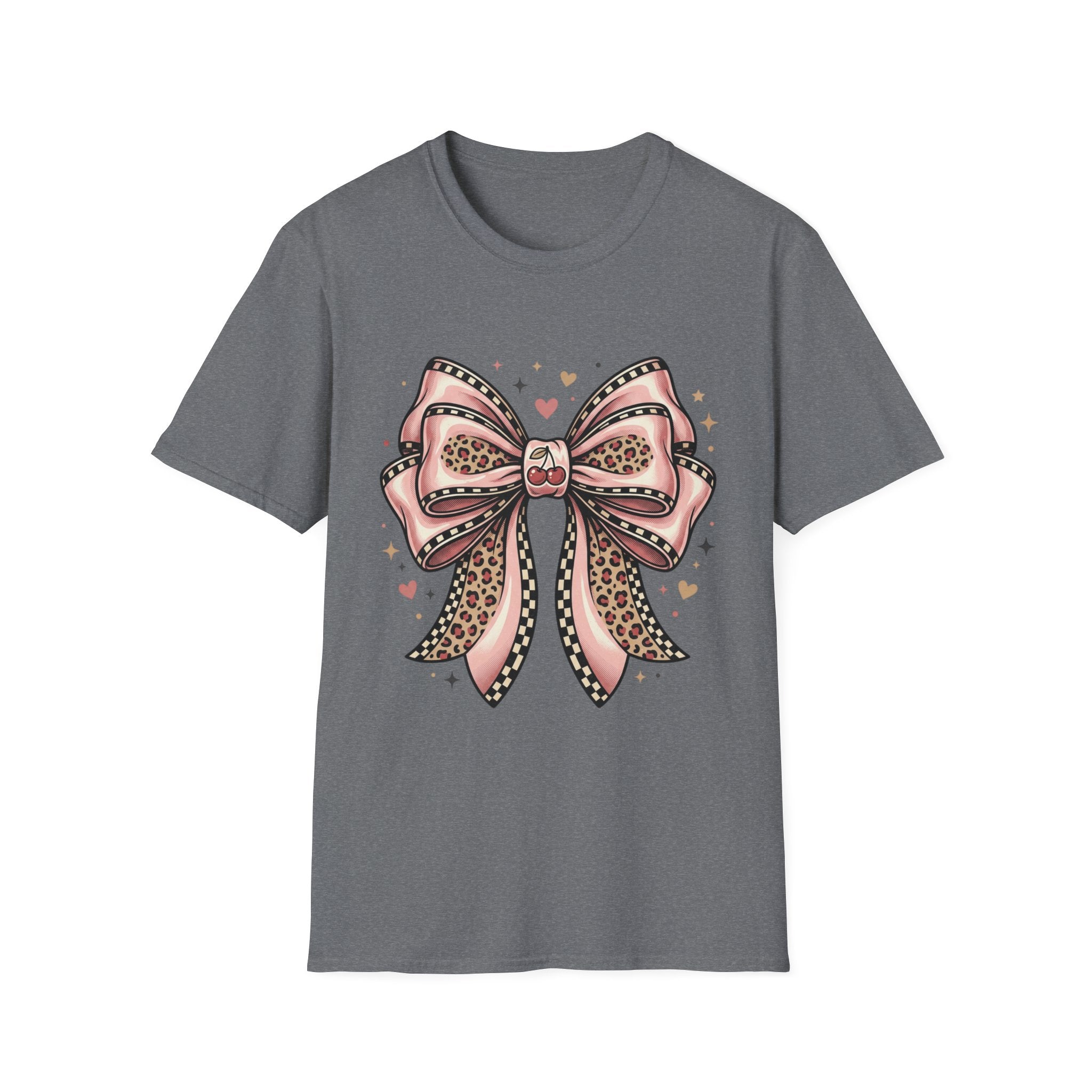 Pink Leopard Bow T-Shirt | Ribbon Graphic, Heart Accents