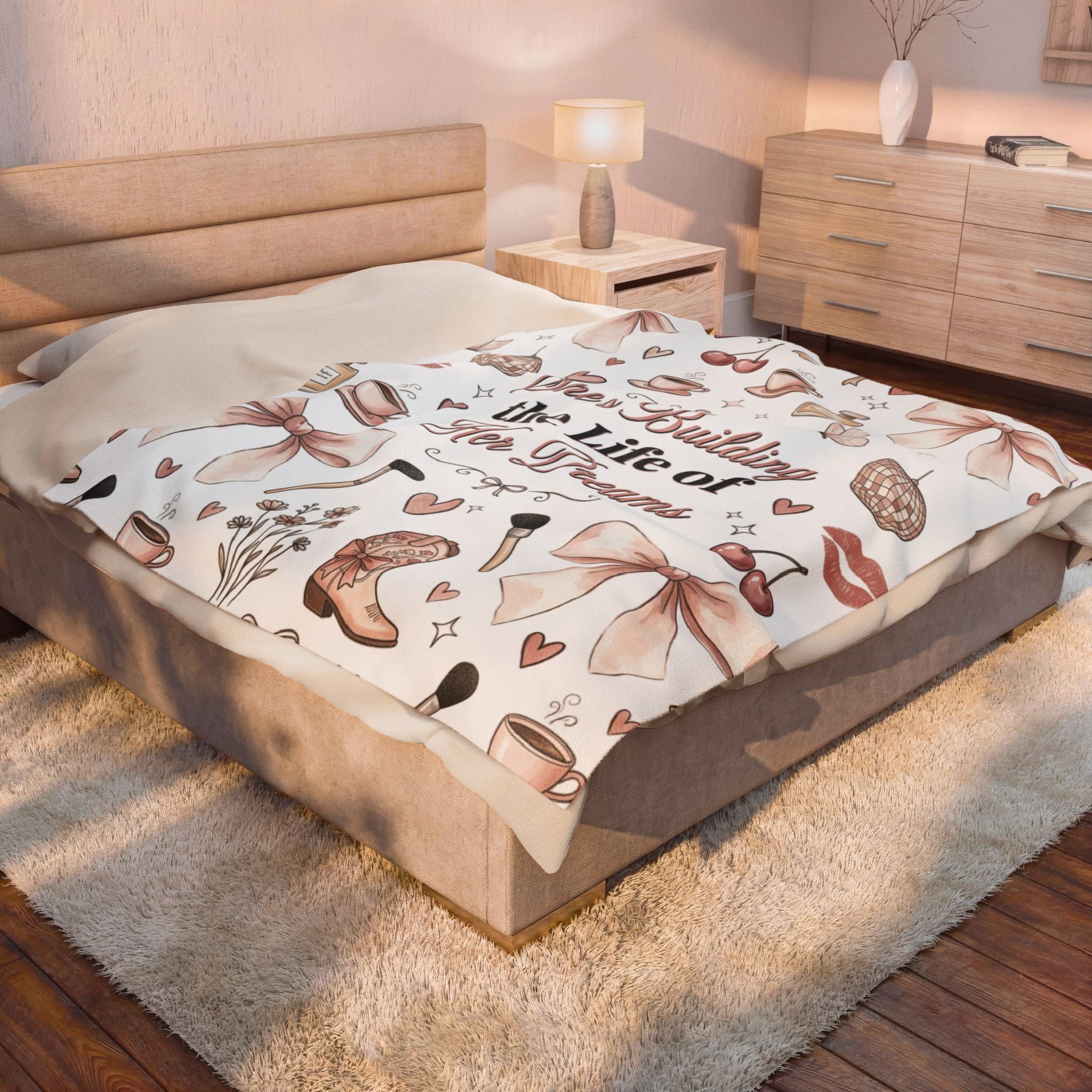 Plush Blanket — "She's Building the Life of Her Dreams" Inspirational Cozy Throw