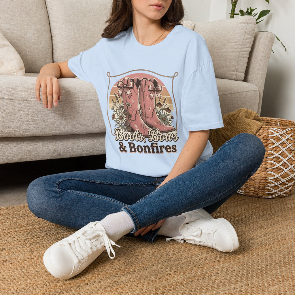 Boots Bows & Bonfires T-Shirt | Western Cowgirl Graphic Tee