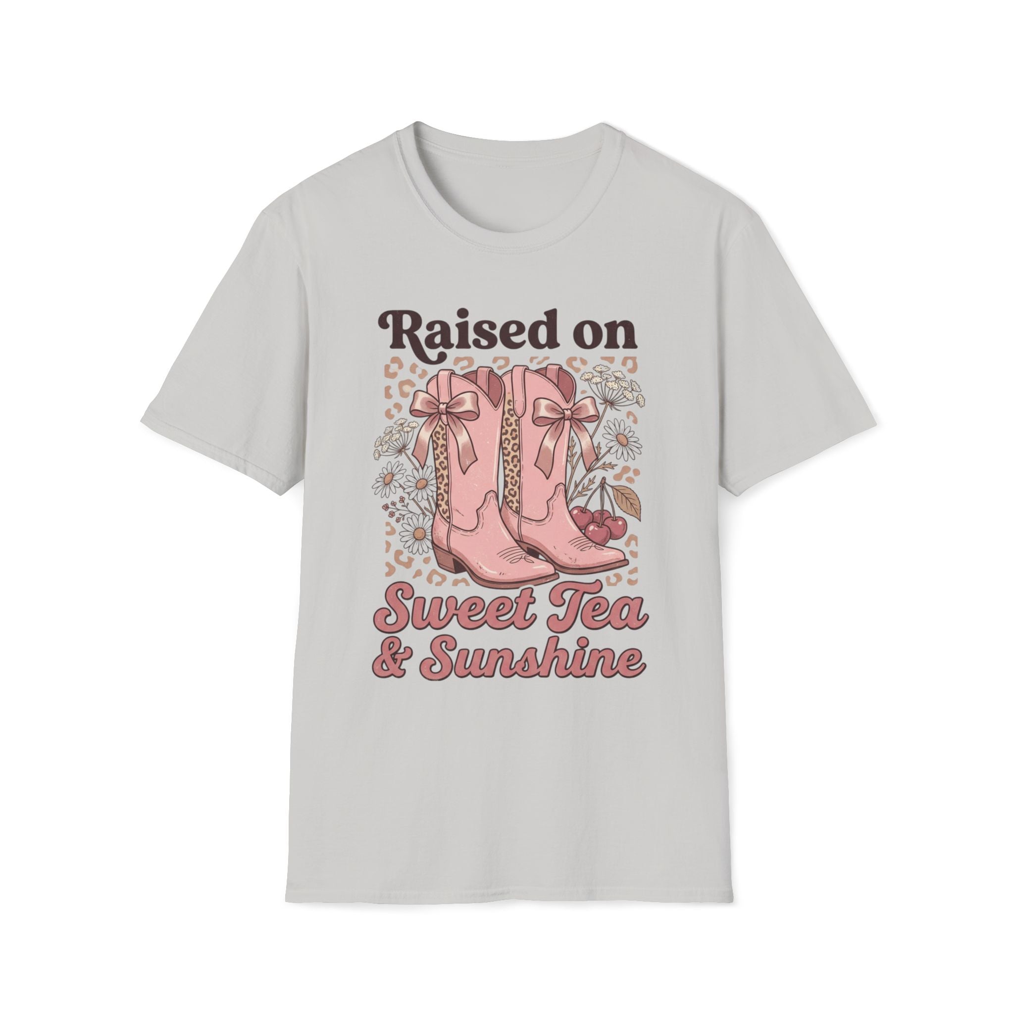 Raised on Sweet Tea & Sunshine T-Shirt | Pink Cowboy Boots Floral Design