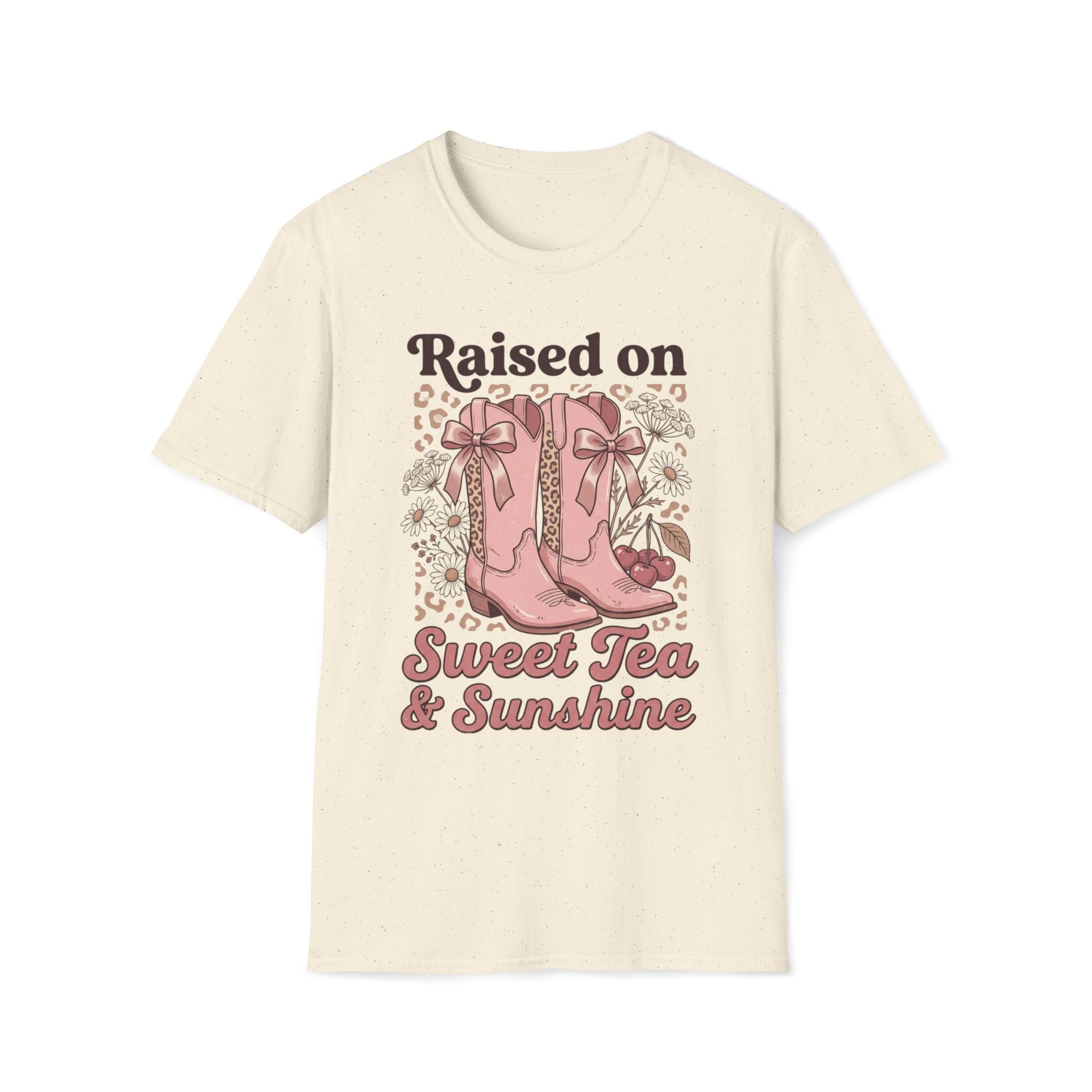 Raised on Sweet Tea & Sunshine T-Shirt | Pink Cowboy Boots Floral Design