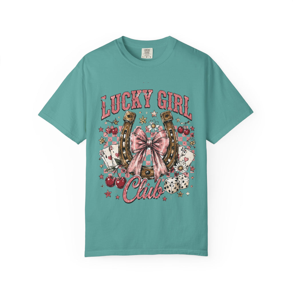 Lucky Girl Club T-Shirt — Vintage Horseshoe Floral Graphic Tee