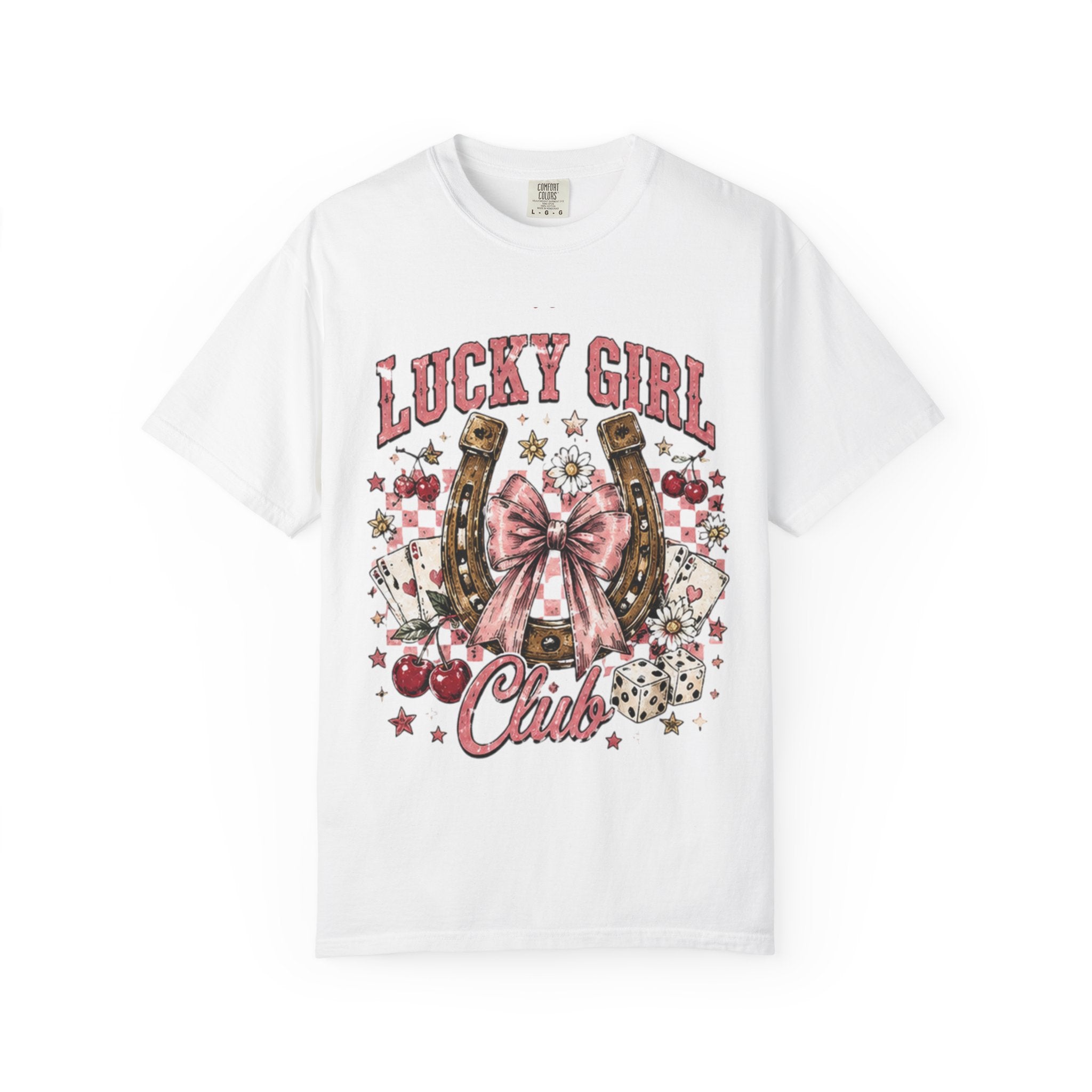 Lucky Girl Club T-Shirt — Vintage Horseshoe Floral Graphic Tee