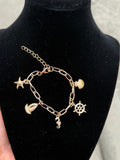 Coastal Charm Bracelet – Gold Paperclip Chain with Ocean Charms
