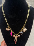 Pretty in Pink Charm Necklace – Gold Paperclip Chain