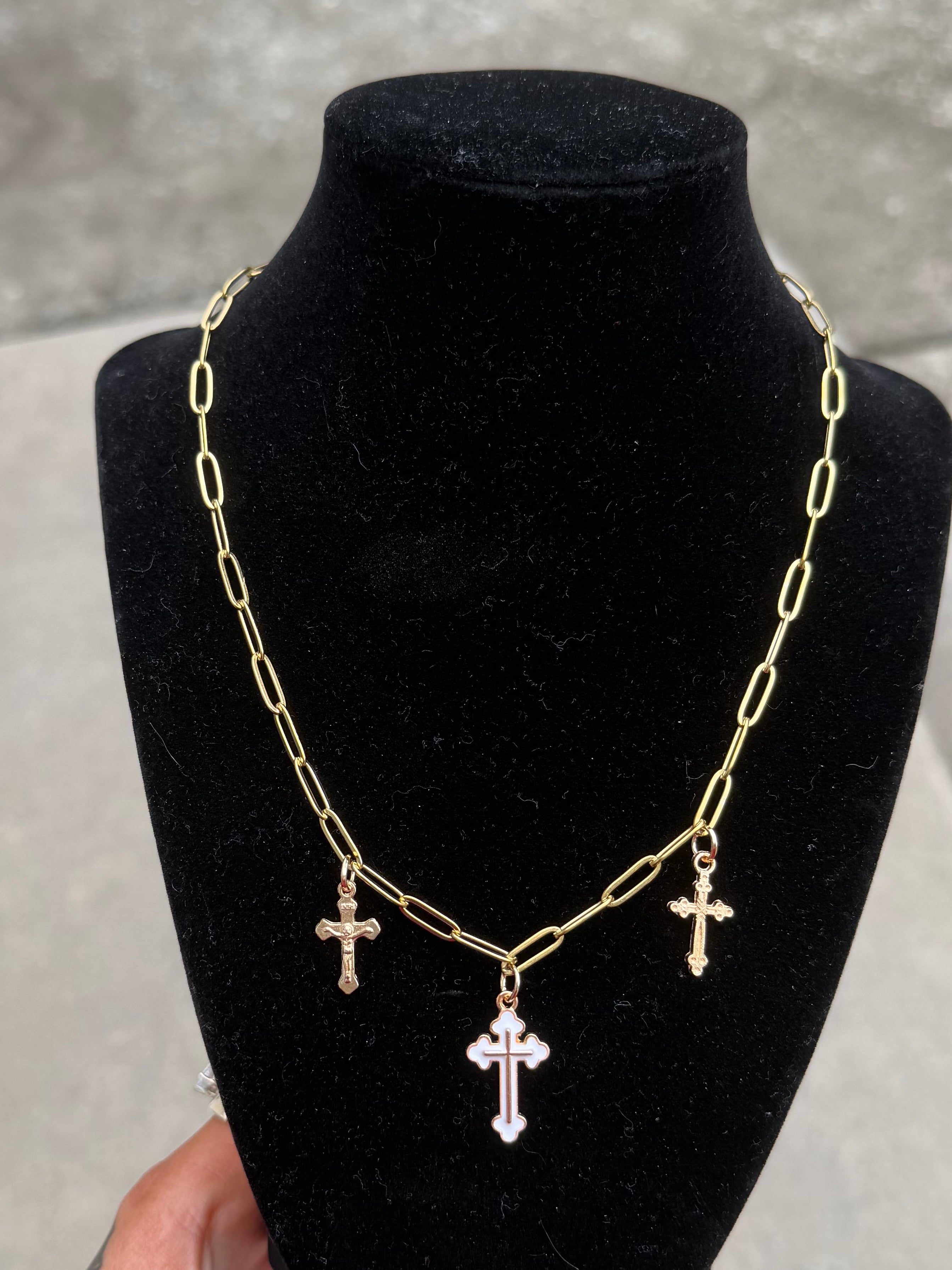 Faith Over Fear Cross Charm Necklace – Gold Paperclip Chain
