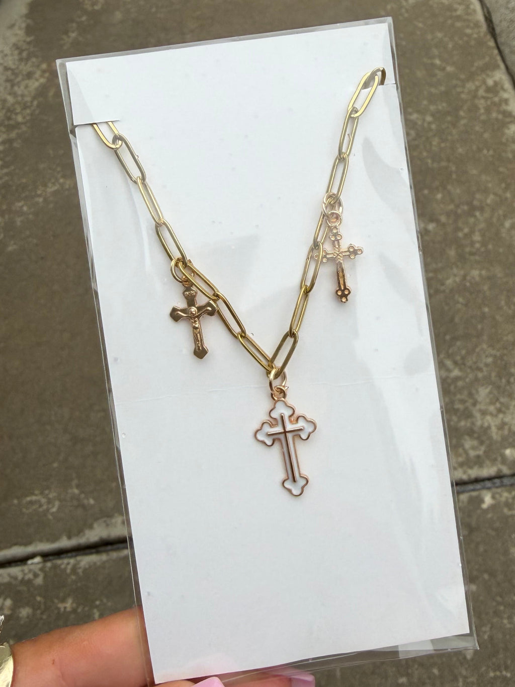 Faith Over Fear Cross Charm Necklace – Gold Paperclip Chain