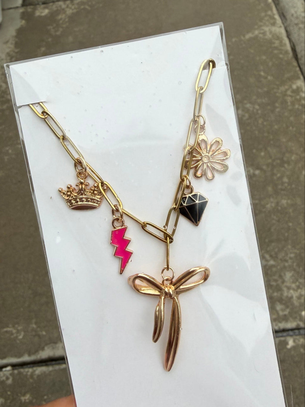 Pretty in Pink Charm Necklace – Gold Paperclip Chain