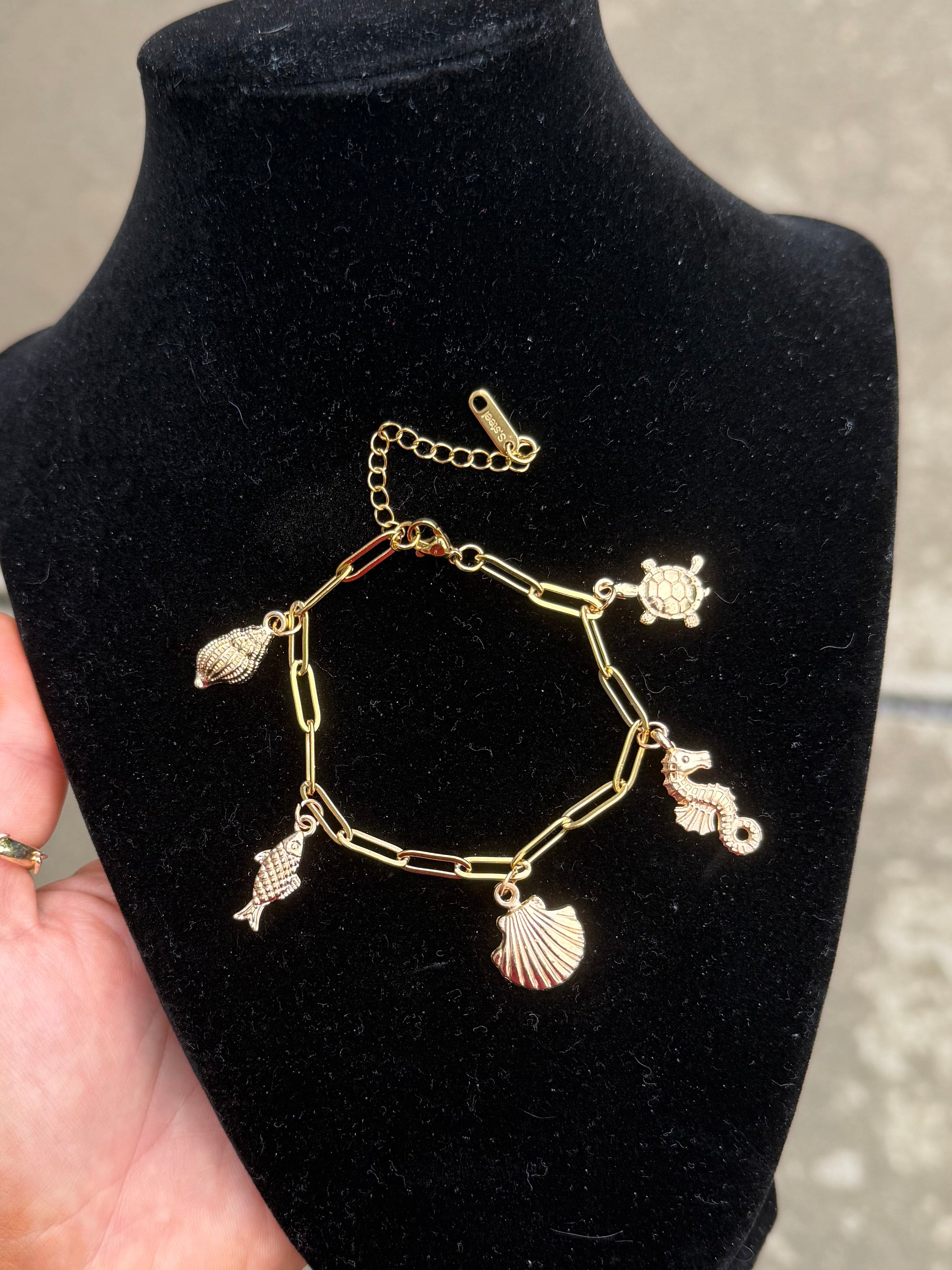 Ocean Treasures Charm Bracelet – Gold Paperclip Chain