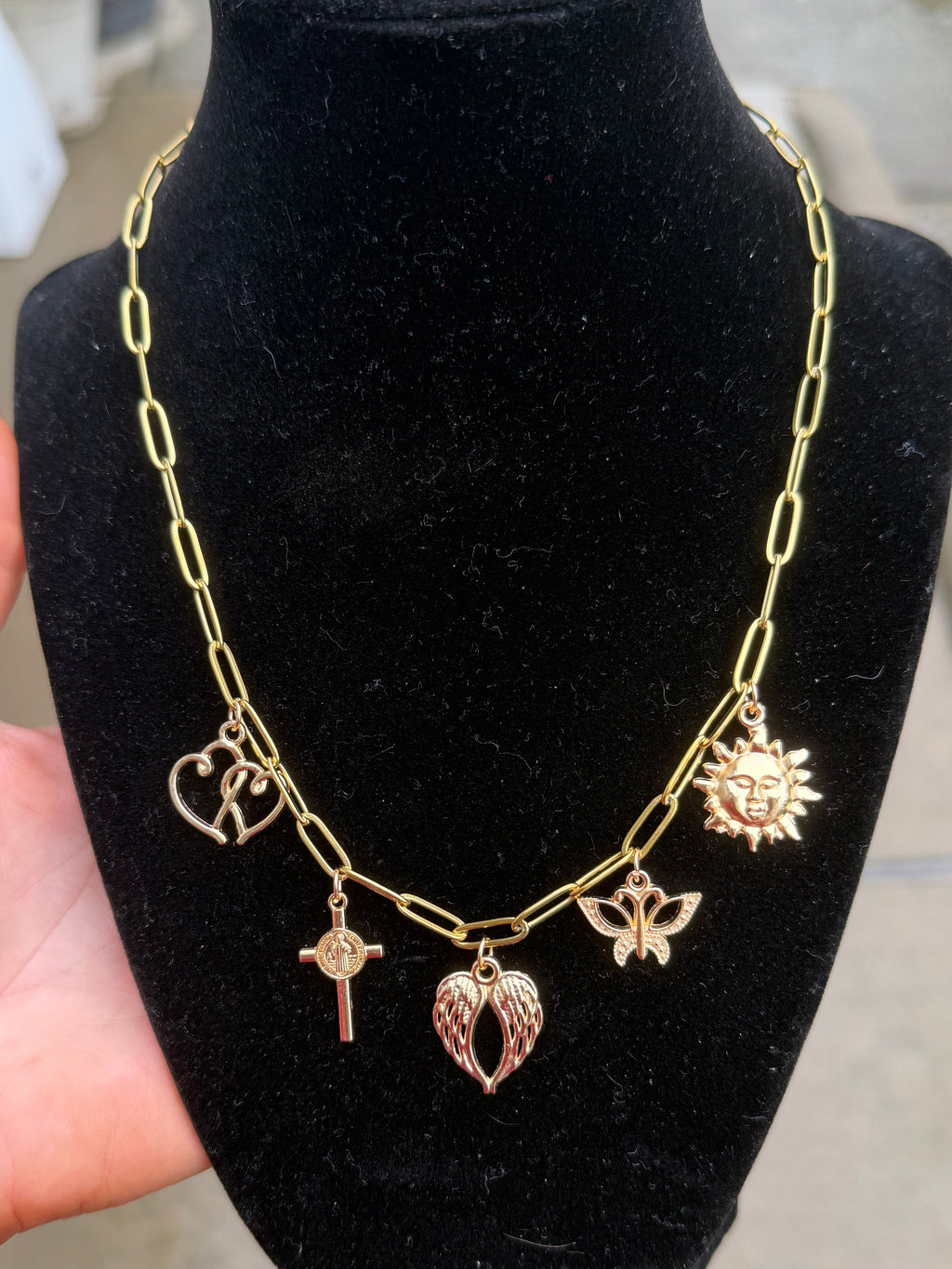 Celestial Faith Charm Necklace – Gold Paperclip Chain