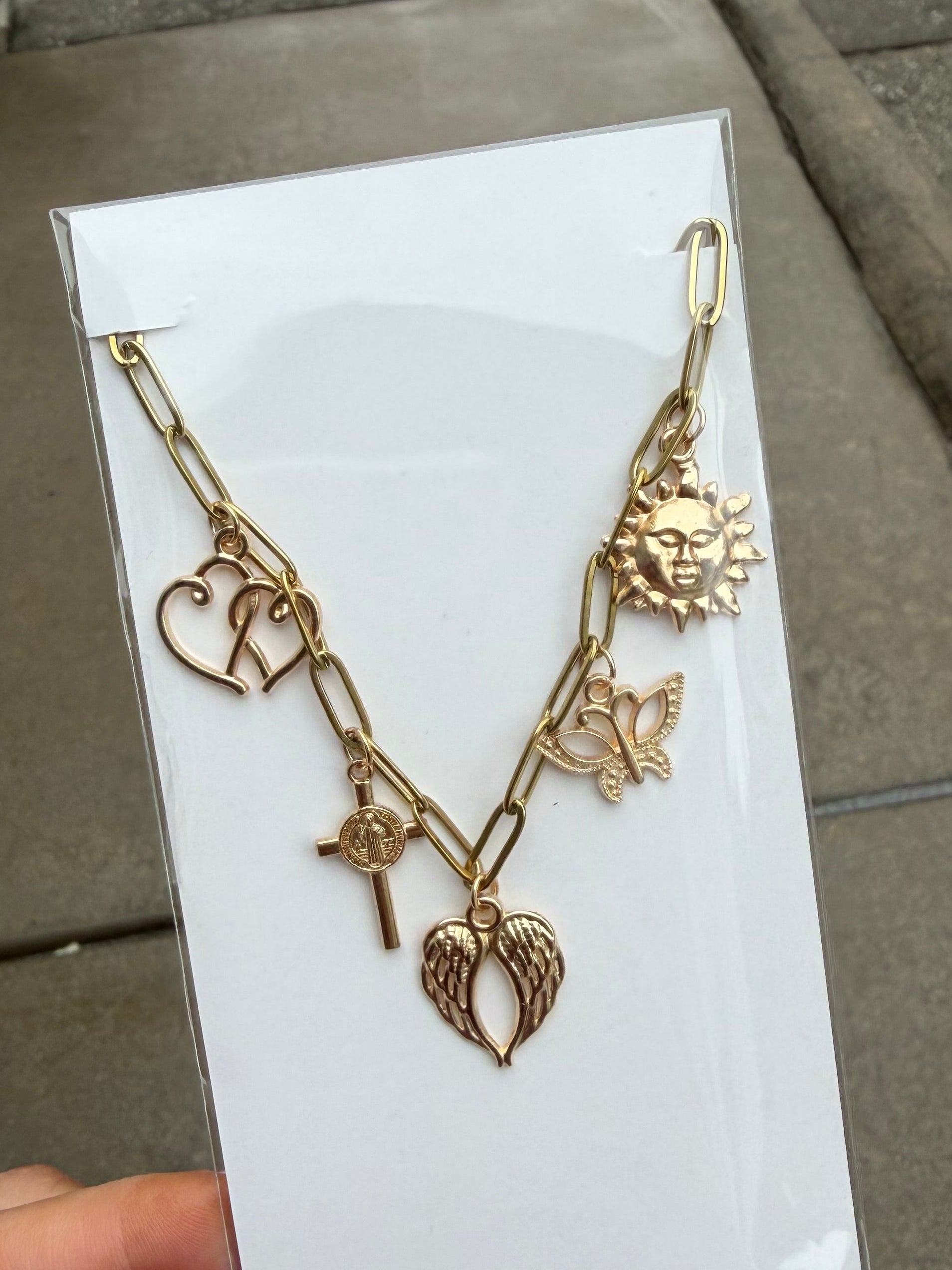 Celestial Faith Charm Necklace – Gold Paperclip Chain