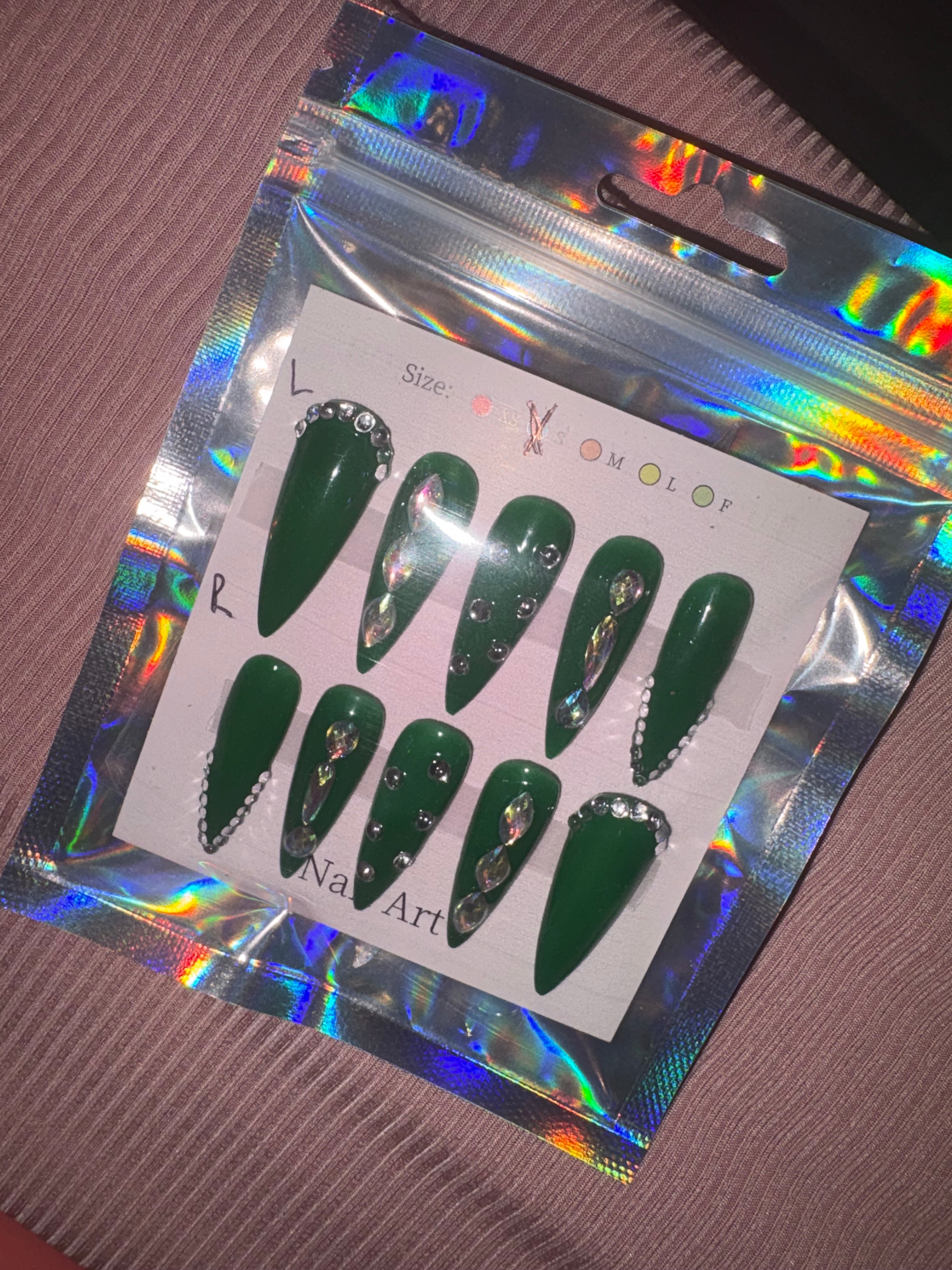 Emerald Luxe Rhinestone Press-On Nails